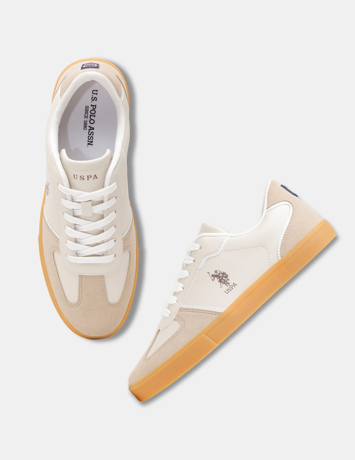 Men Colour Blocked Suede Oberon Sneakers Beige - U.S. Polo Assn. India | Large