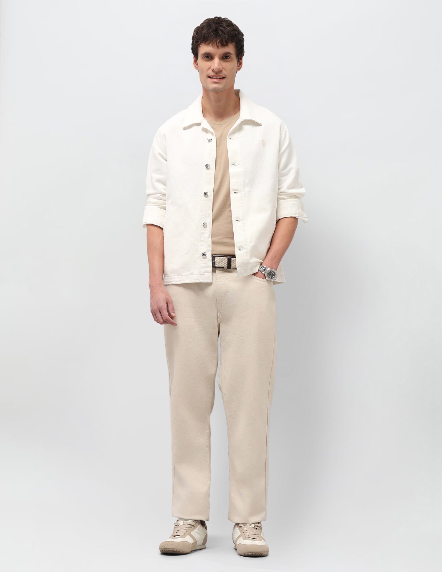 Solid Linen Regular Fit Jacket White - U.S. Polo Assn. India | Large