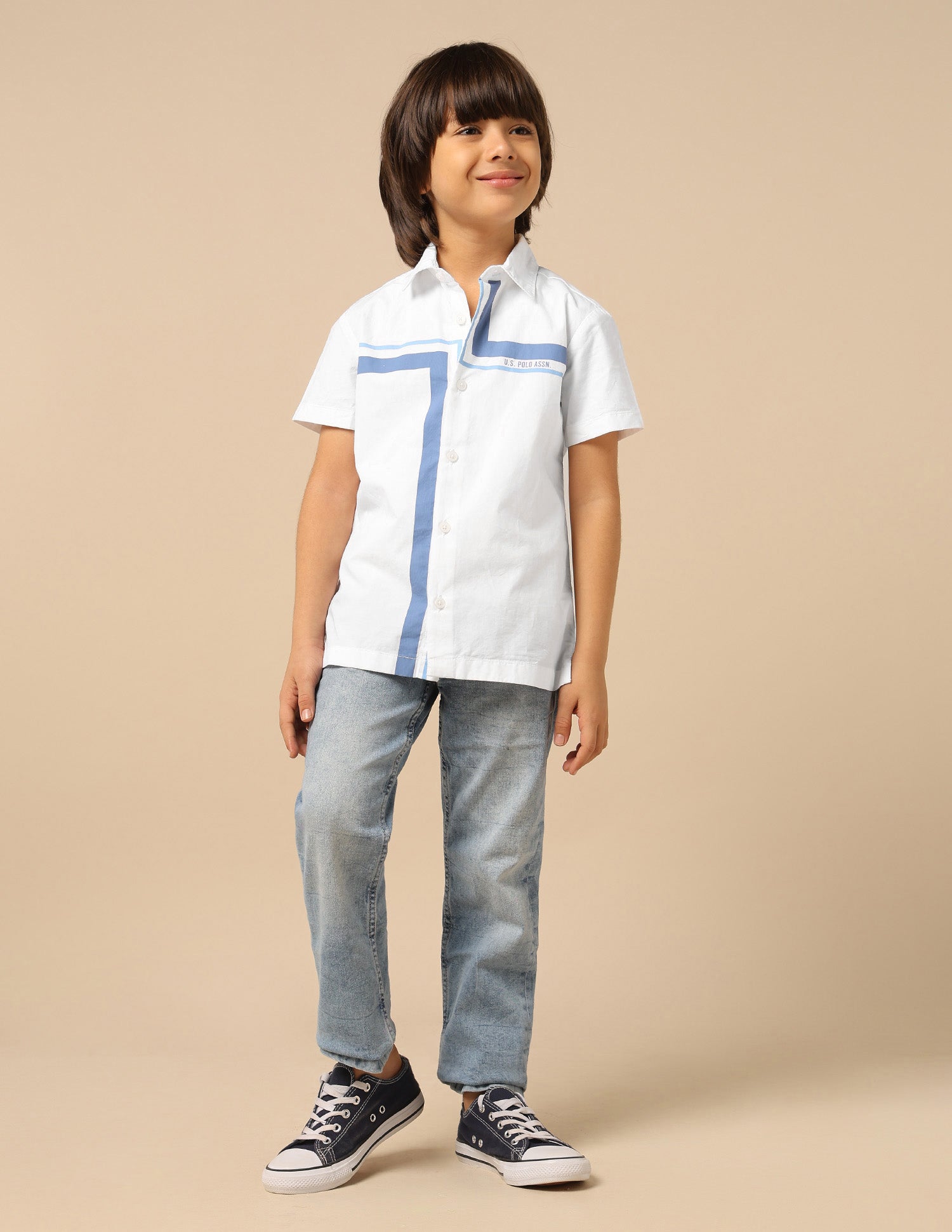 Boys Geometric Printed Regular Fit Shirt White - U.S. POLO ASSN. | Large