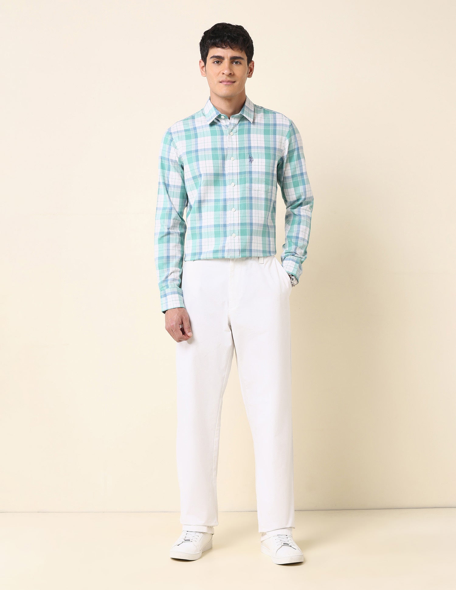 Tartan Checked Tailored Fit Shirt Light Green - U.S. Polo Assn. India | Large
