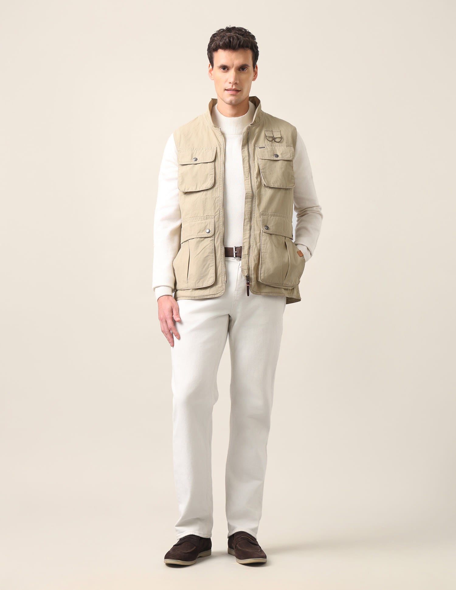 Solid Regular Fit Jacket Khaki - U.S. Polo Assn. India | Large