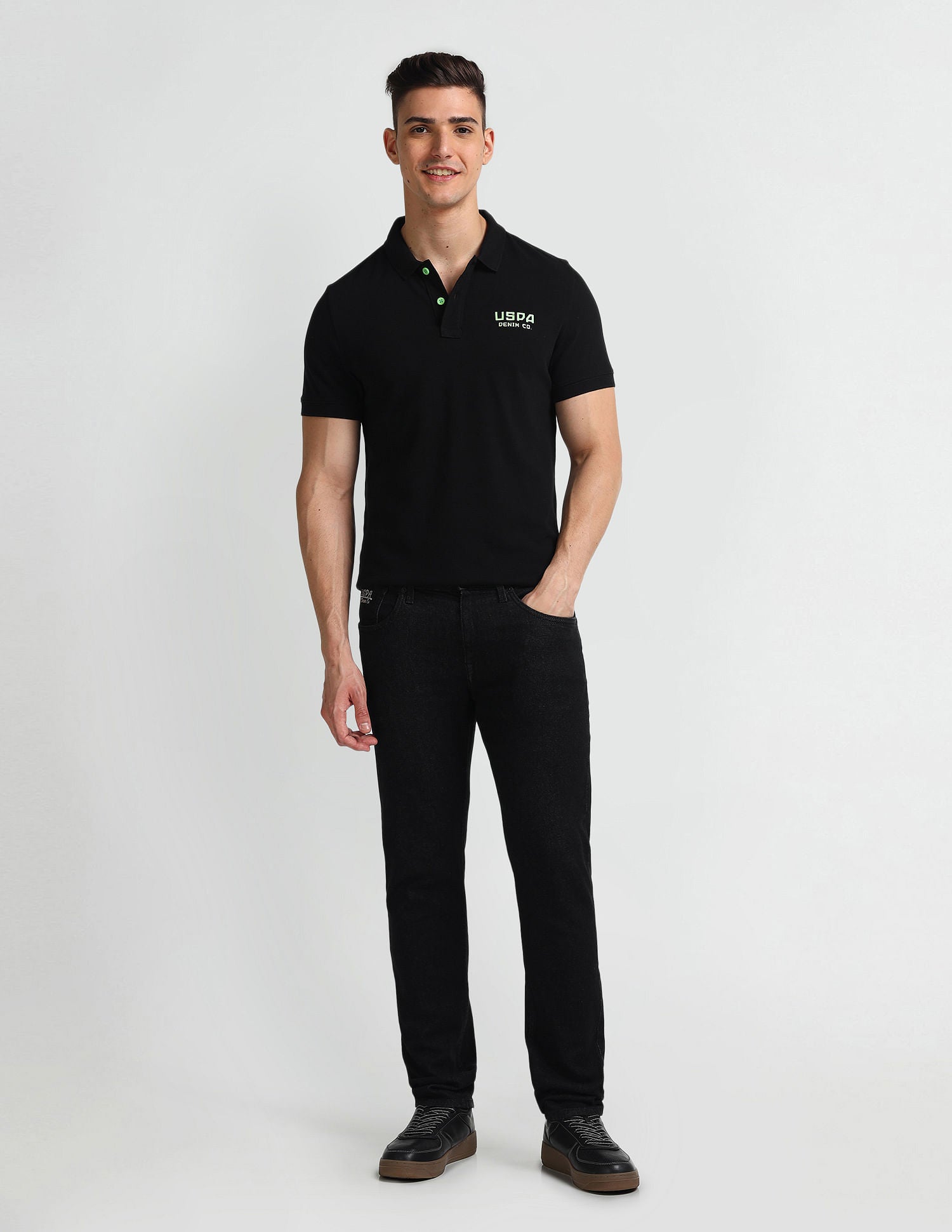 Solid Muscle Fit Polo Shirt Black - U.S. Polo Assn. India | Large
