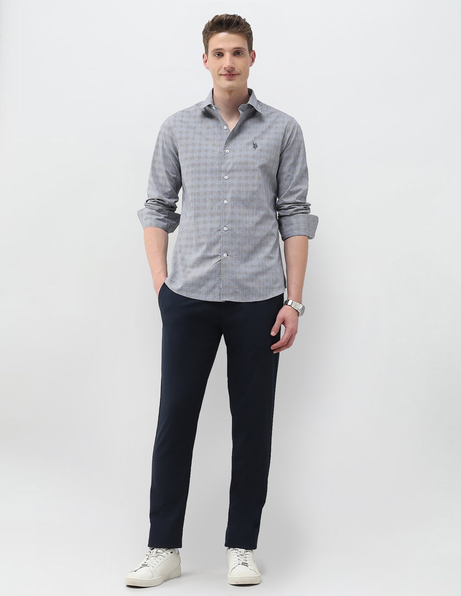 Glen Checked Tailored Fit Shirt Navy - U.S. Polo Assn. India | Large