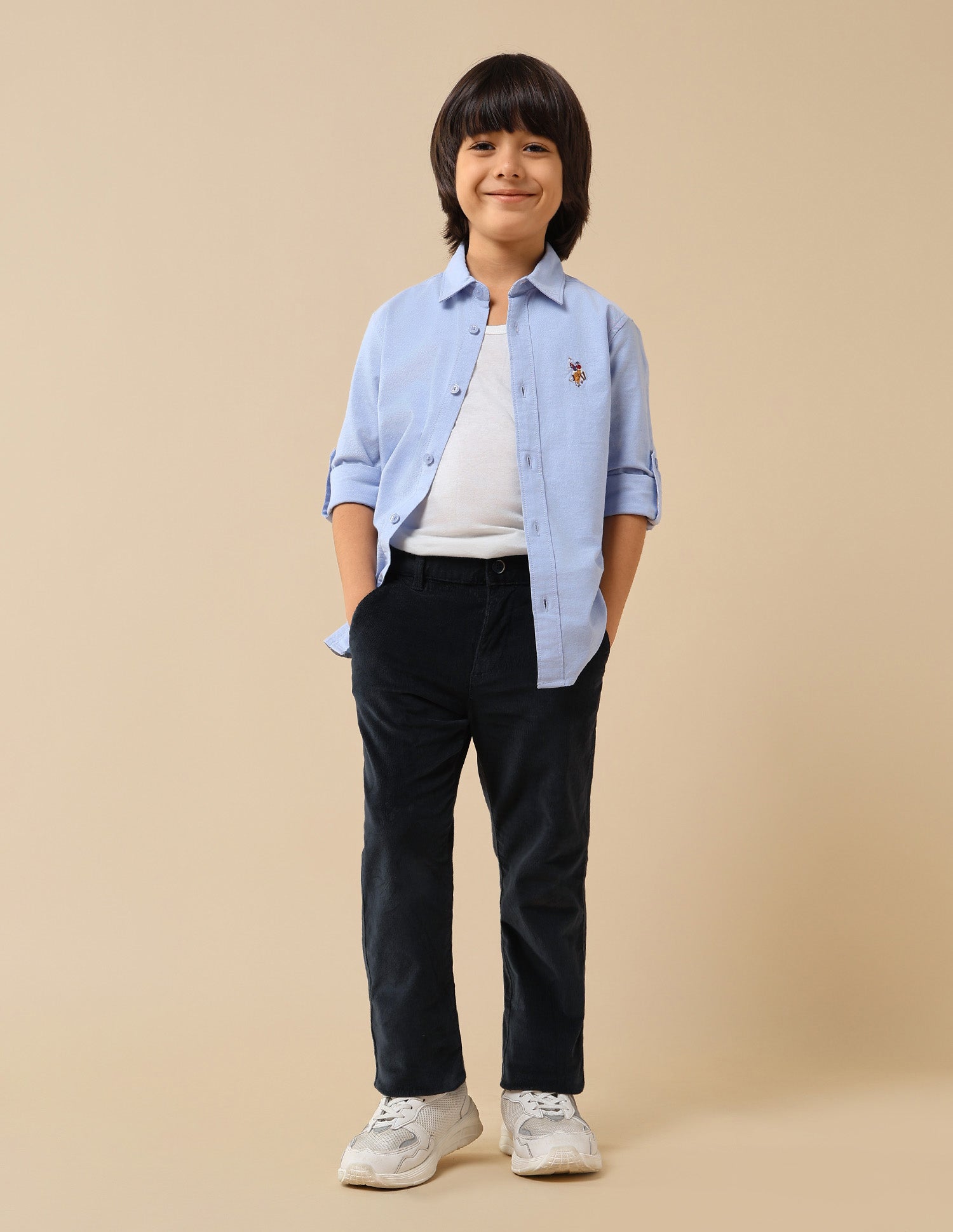 Boys Solid Slim Fit Trousers Navy - U.S. POLO ASSN. | Large