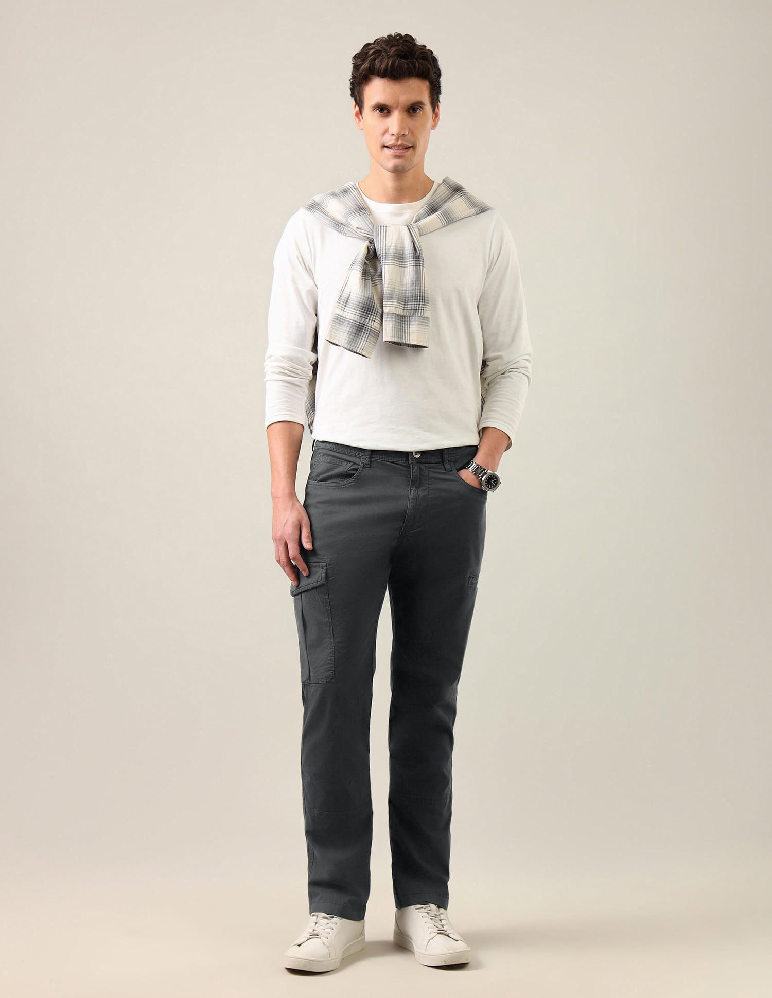 Harold Slim Straight Fit Twill Cargos Grey - U.S. Polo Assn. India | Large
