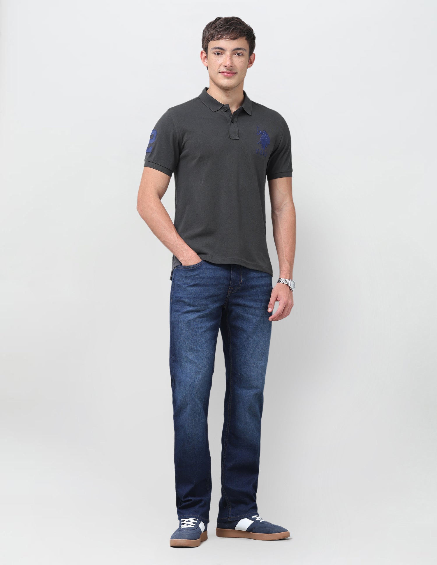 Solid Slim Fit Polo Shirt Dark Grey - U.S. Polo Assn. India | Large