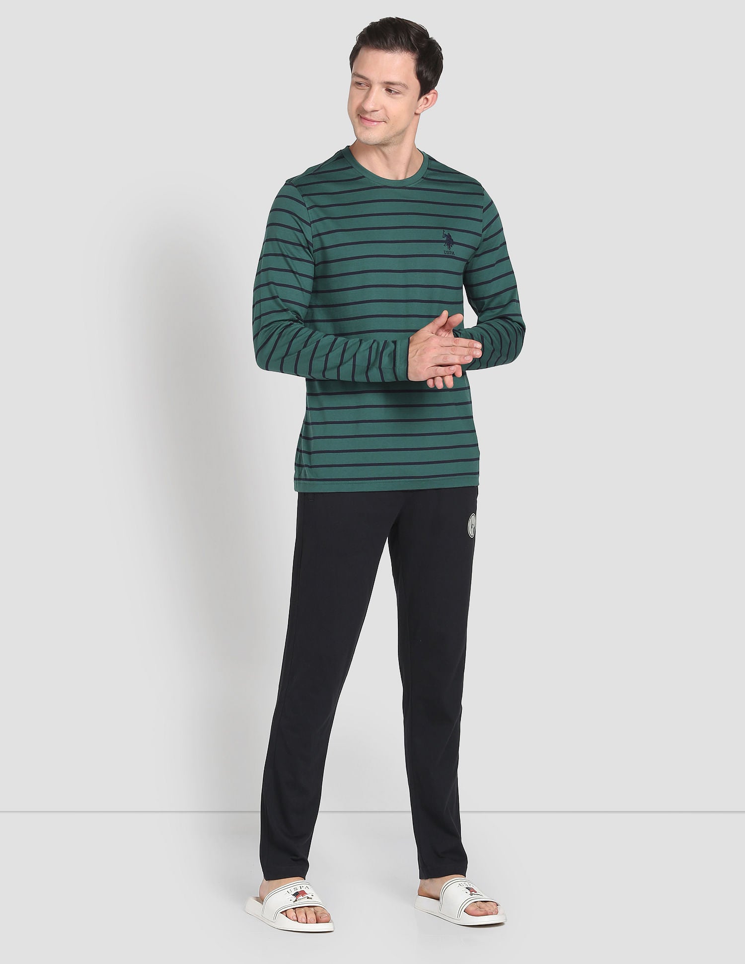 Crew Neck Stripe I694 Lounge T-Shirt - Pack Of 1 Bistro Green - U.S. POLO ASSN. | Large