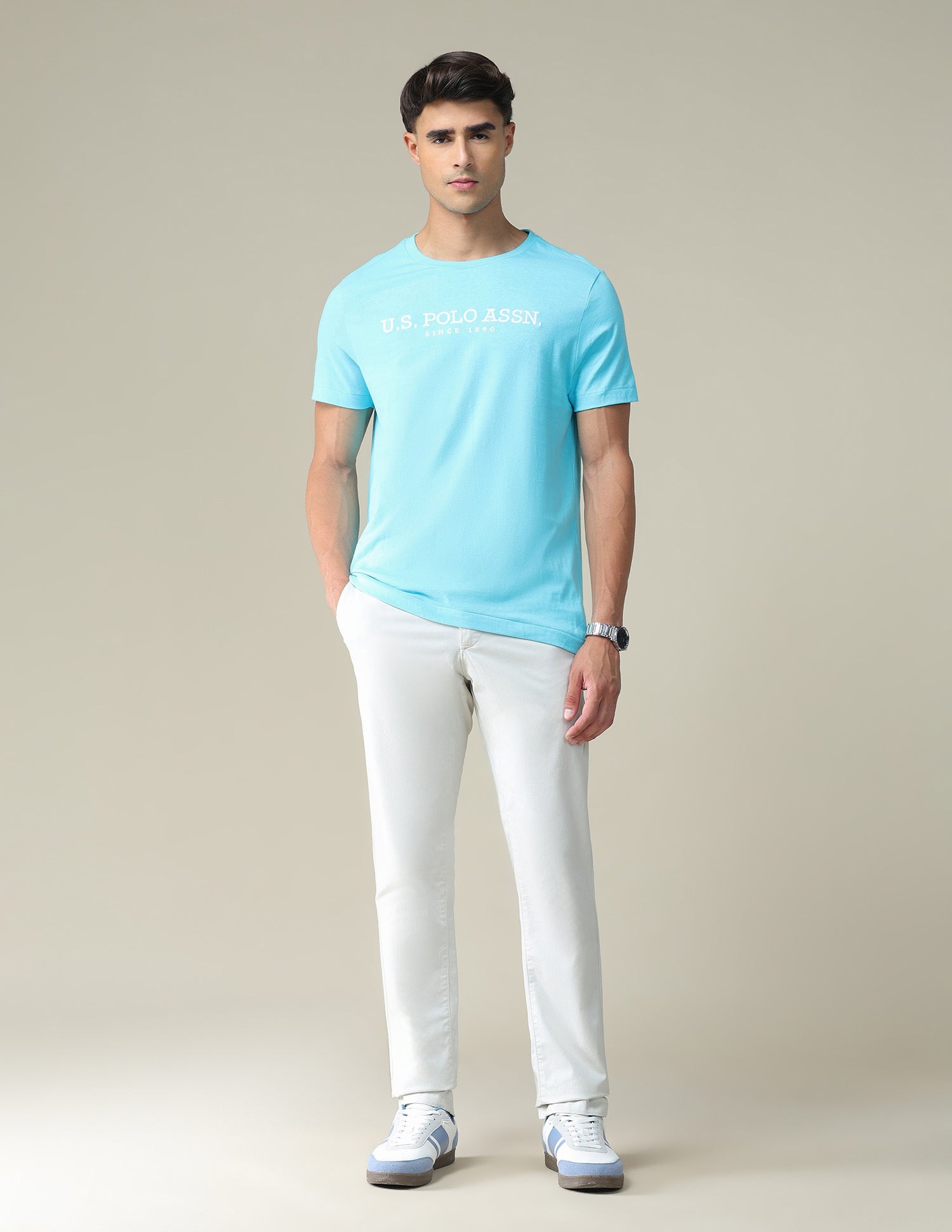 Brand Embroidered Cotton T-Shirt Aqua - U.S. POLO ASSN. | Large