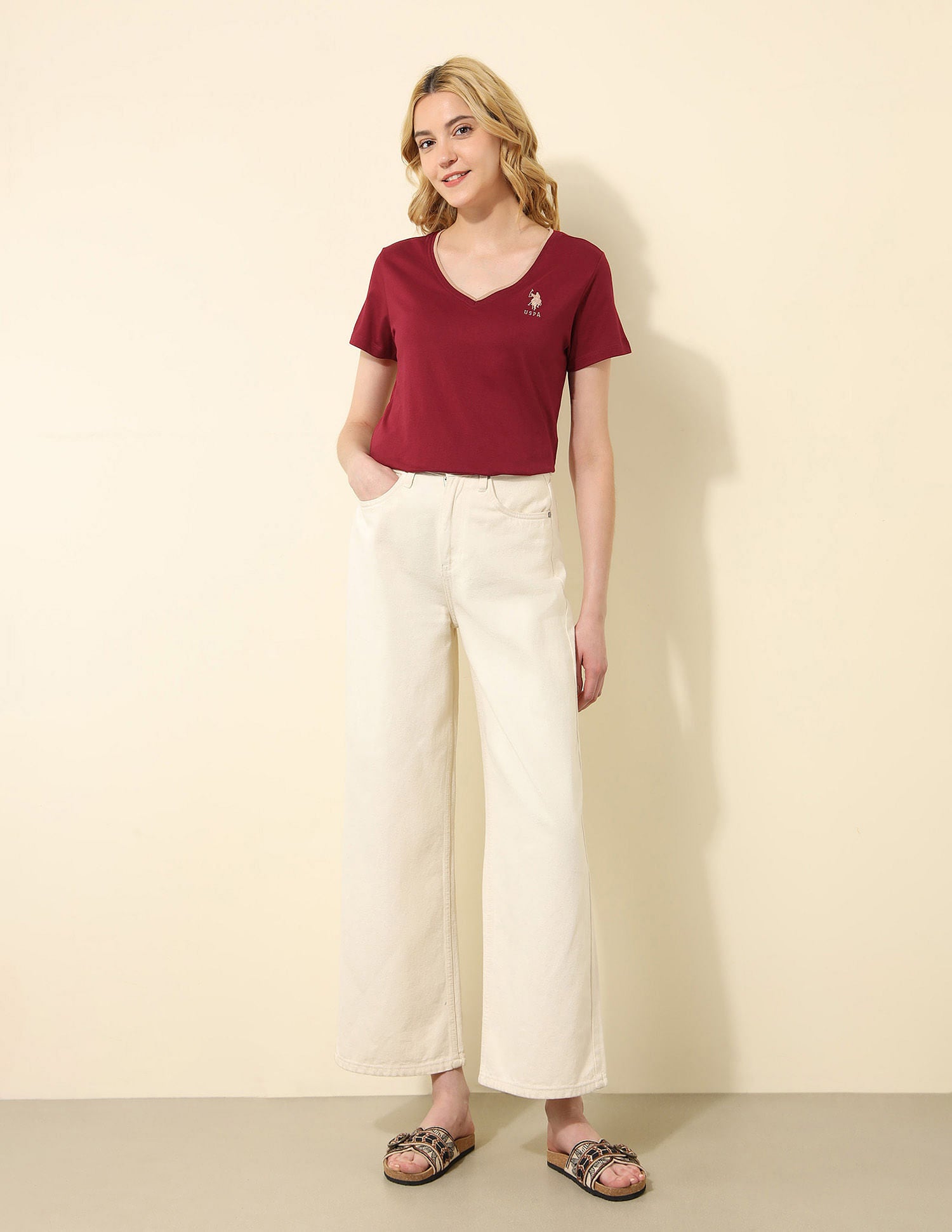 Regular Fit Solid T-Shirt Maroon - U.S. POLO ASSN. | Large