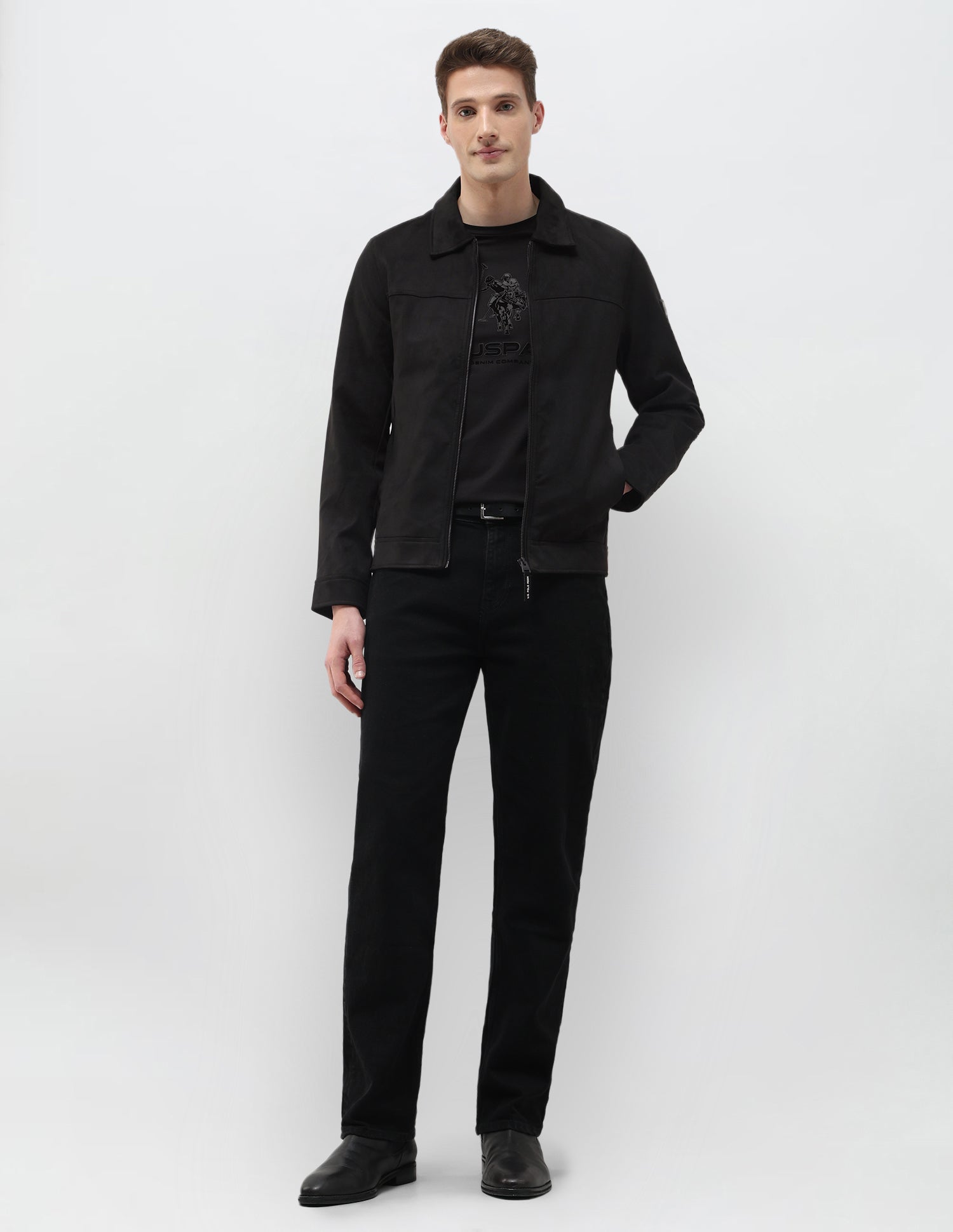 Solid Regular Fit Black & Gold Jacket Black - U.S. Polo Assn. India | Large