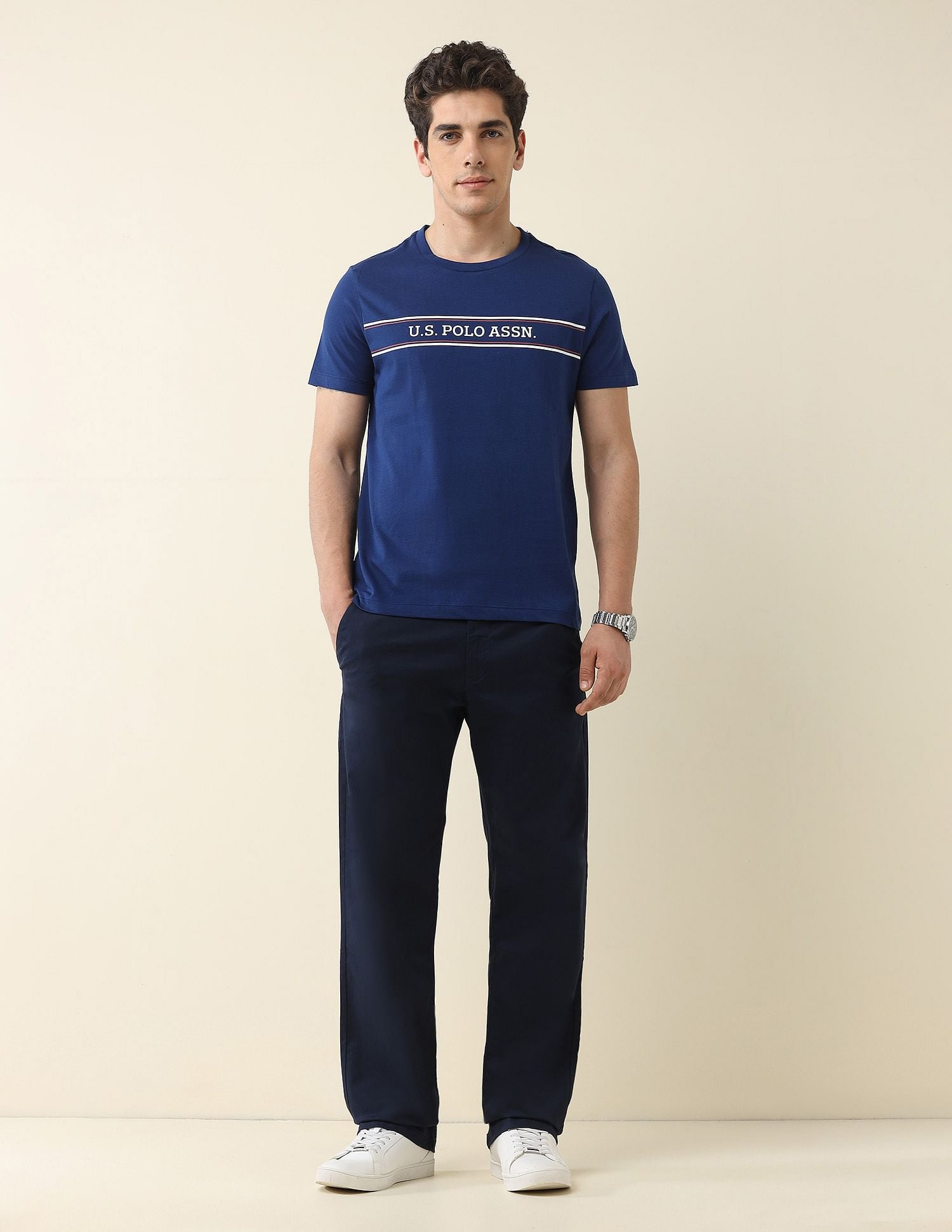 Slim Fit Brand Printed T-Shirt Dark Blue - U.S. Polo Assn. India | Large