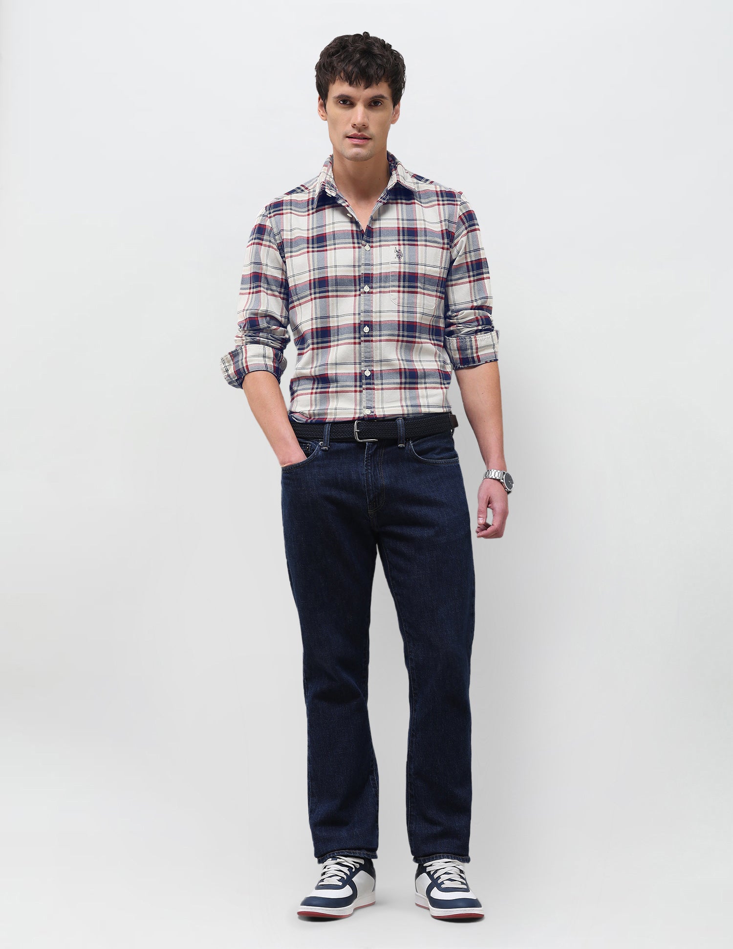 Twill Plaid Checked Shirt Ivory - U.S. Polo Assn. India | Large