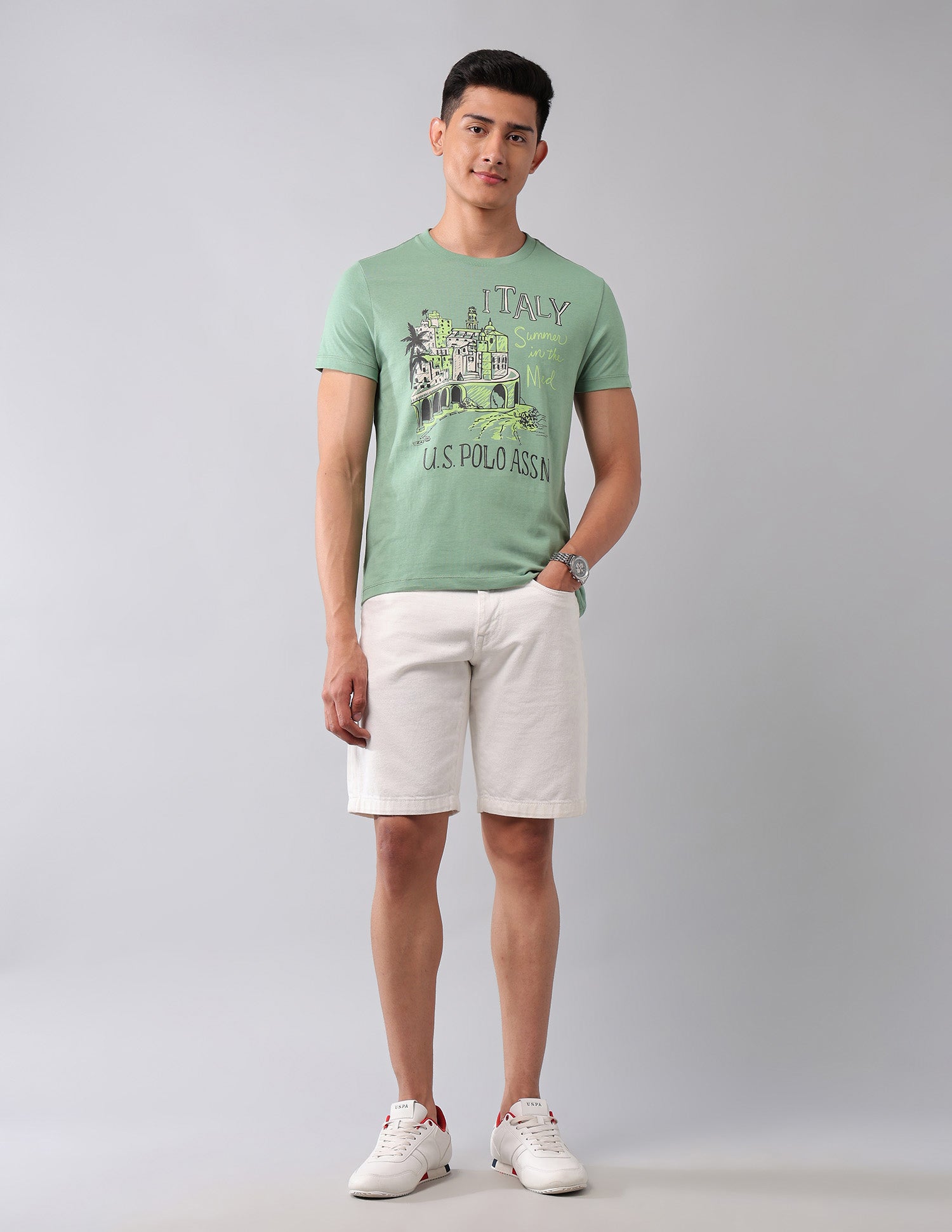 Muscle Fit Graphic Printed T-Shirt Light Green - U.S. Polo Assn. India | Large