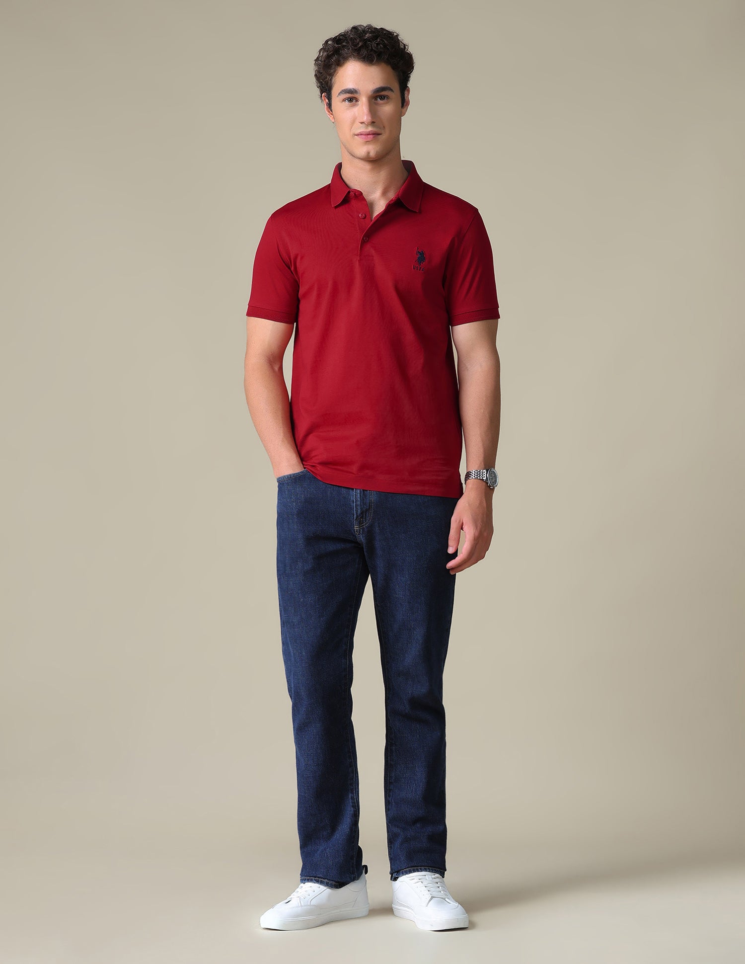 Regular Fit Solid Polo Shirt Red - U.S. Polo Assn. India | Large