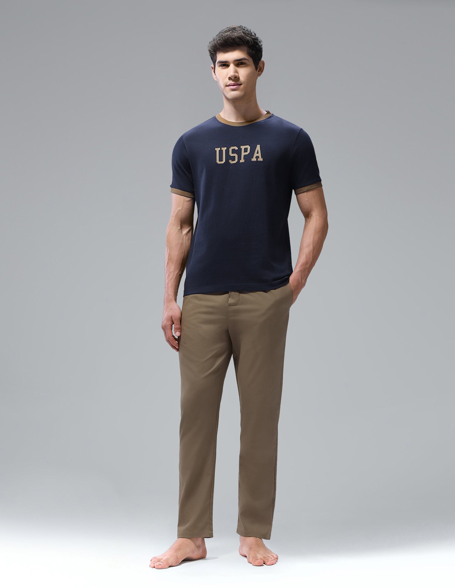 Brand Printed Regular Fit Loungewear T-Shirt Navy - U.S. Polo Assn. India | Large