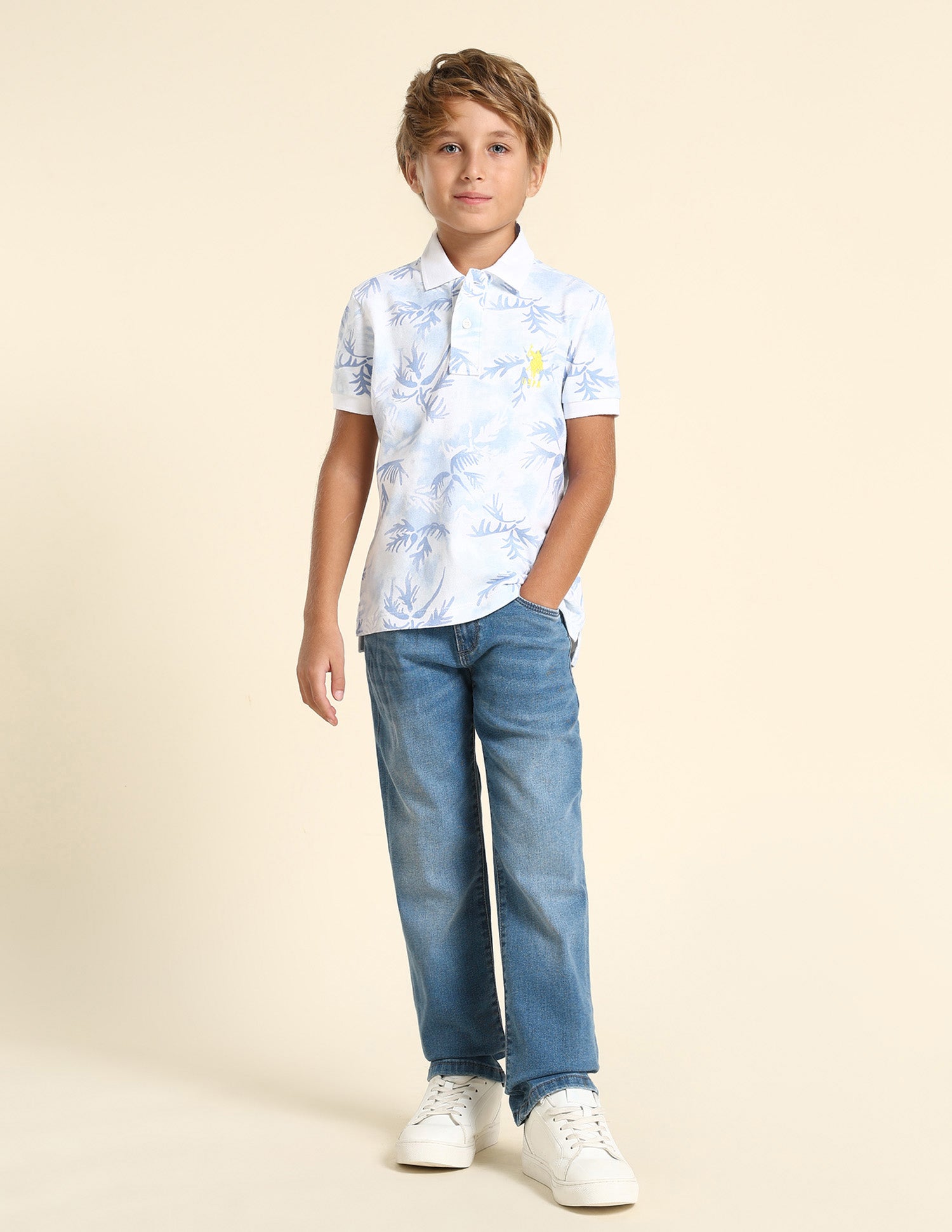 Boys All Over Printed Regular Fit Polo Shirt Light Blue - U.S. POLO ASSN. | Large