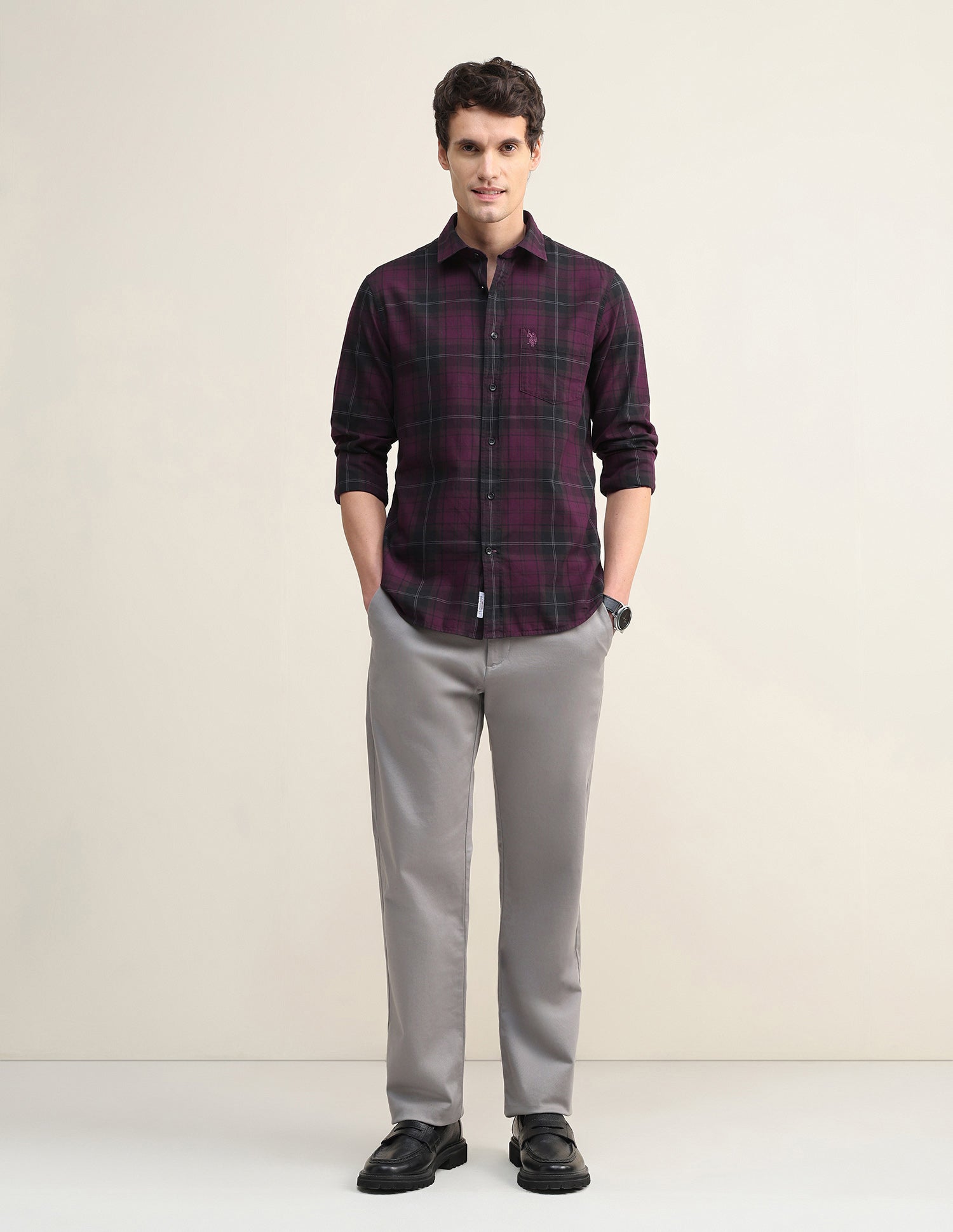 Plaid Checked Regular Fit Shirt Wine - U.S. Polo Assn. India | Large