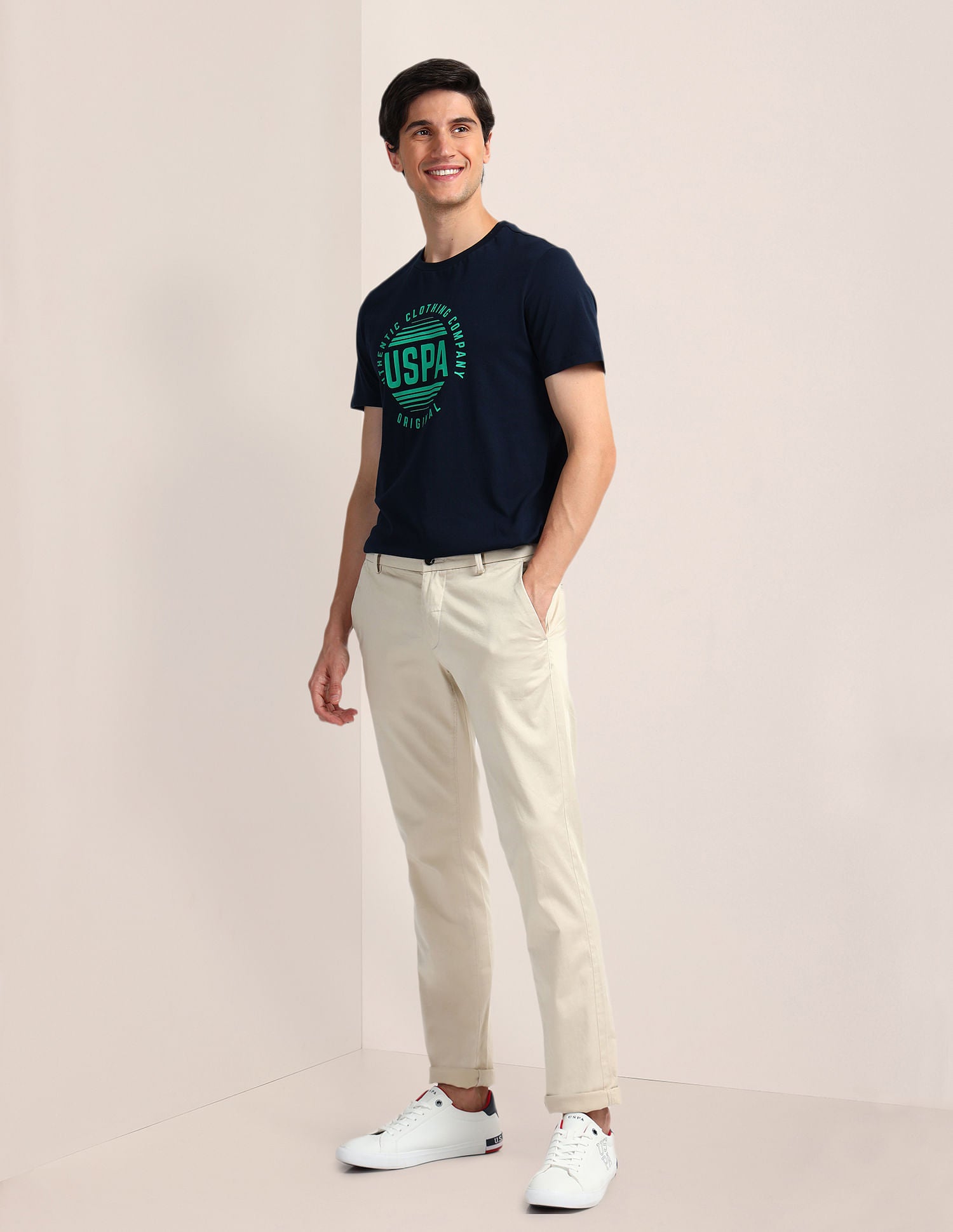Brand Print Slim Fit T-Shirt Navy - U.S. Polo Assn. India | Large
