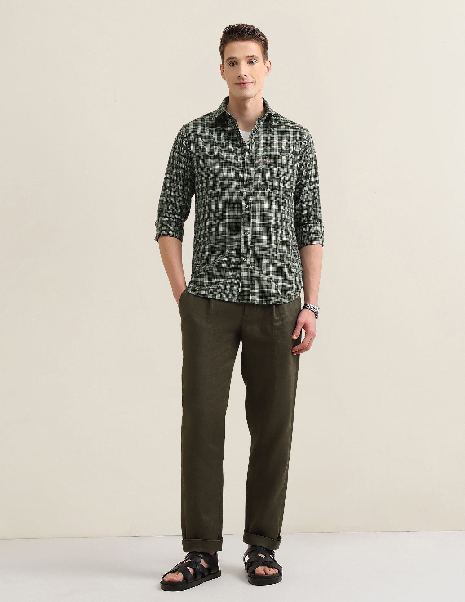 Grid Tattersall Checked Sotogrande Shirt Green - U.S. Polo Assn. India | Large