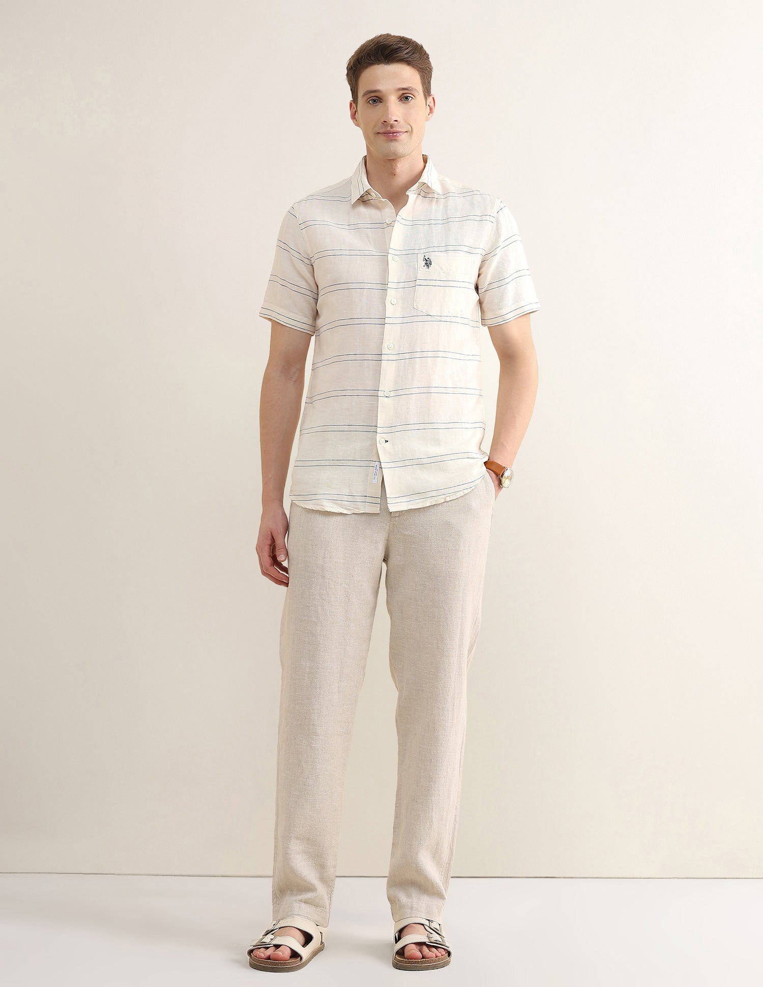 Horizontal Striped Regular Fit Shirt Ivory - U.S. Polo Assn. India | Large