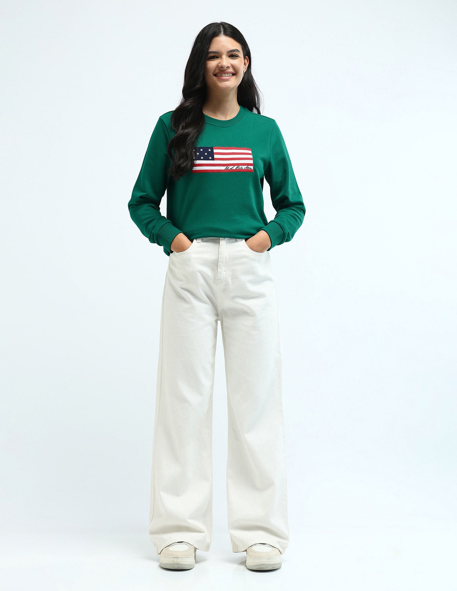 Brand Print Drop Shoulder Sweatshirt Green - U.S. POLO ASSN. | Large