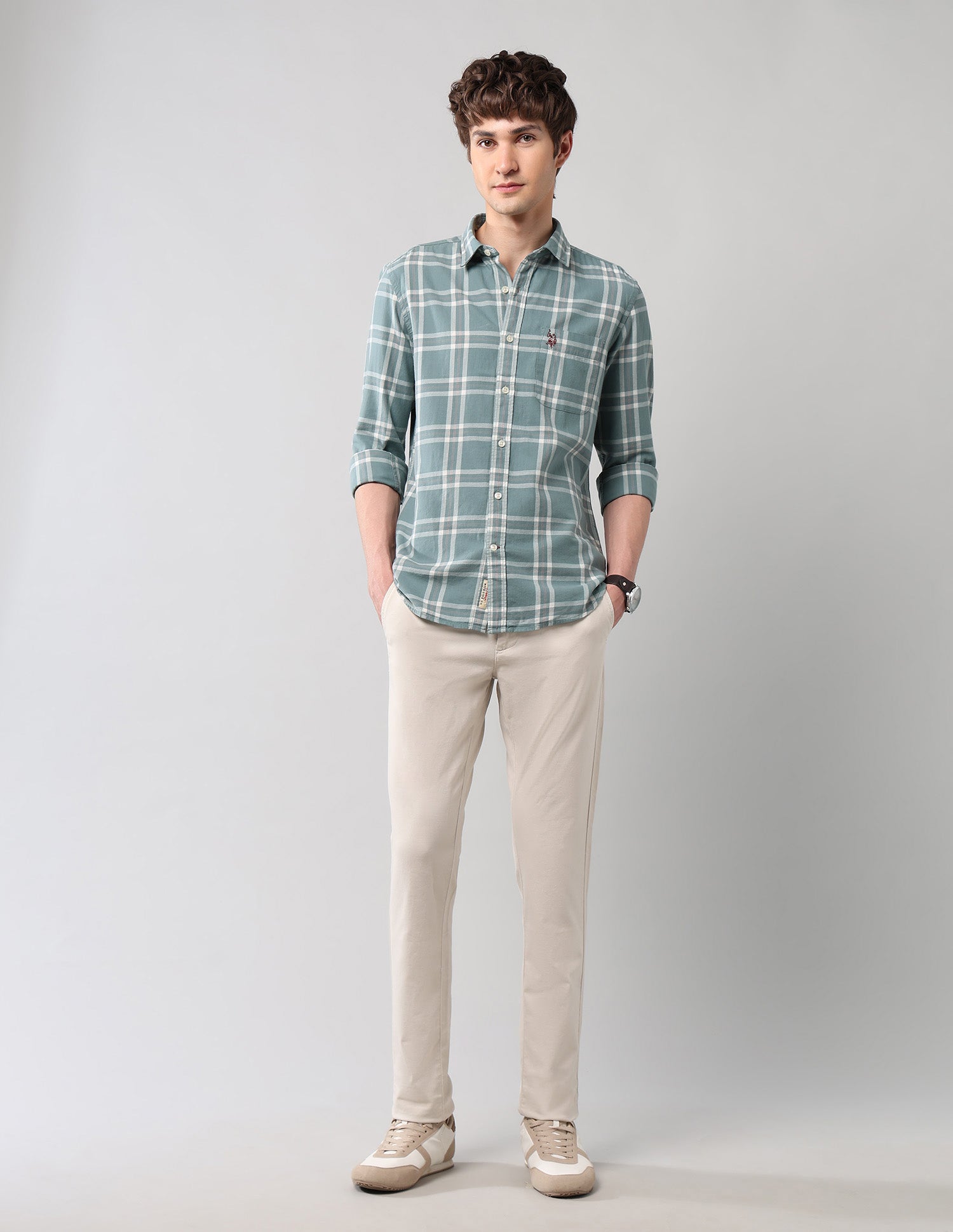 Grid Tattersall Checked Pure Cotton Shirt Green - U.S. POLO ASSN. | Large