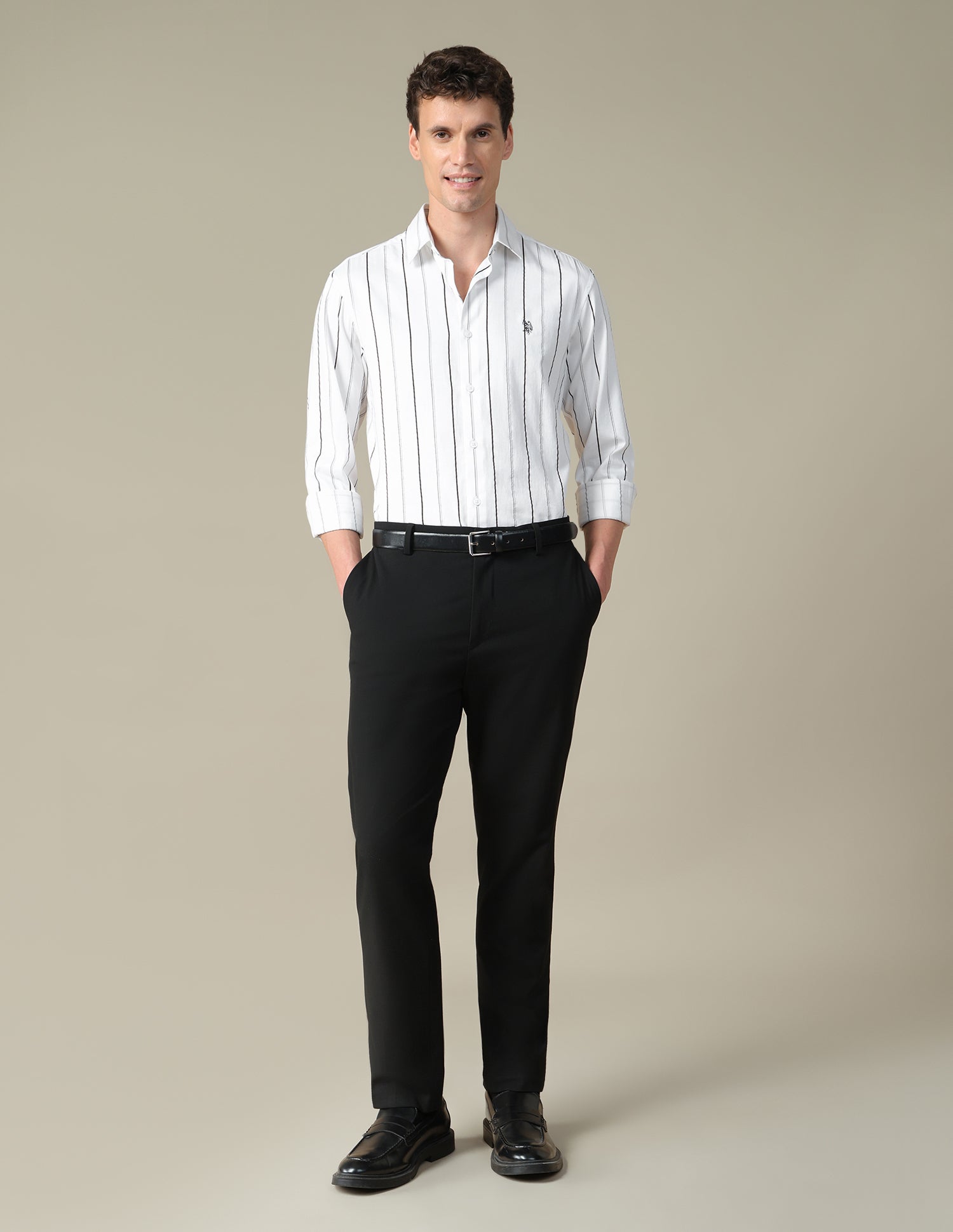 Vertical Striped Satin Shirt Light Grey - U.S. Polo Assn. India | Large