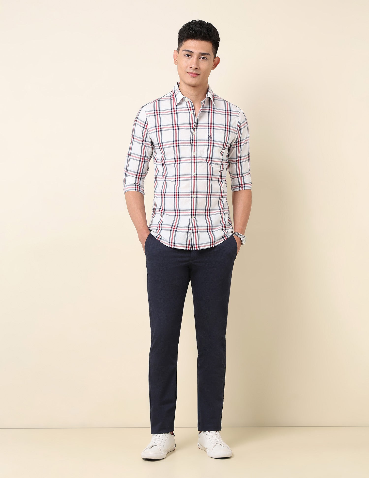 Pure Cotton Plaid Checked Shirt White - U.S. Polo Assn. India | Large