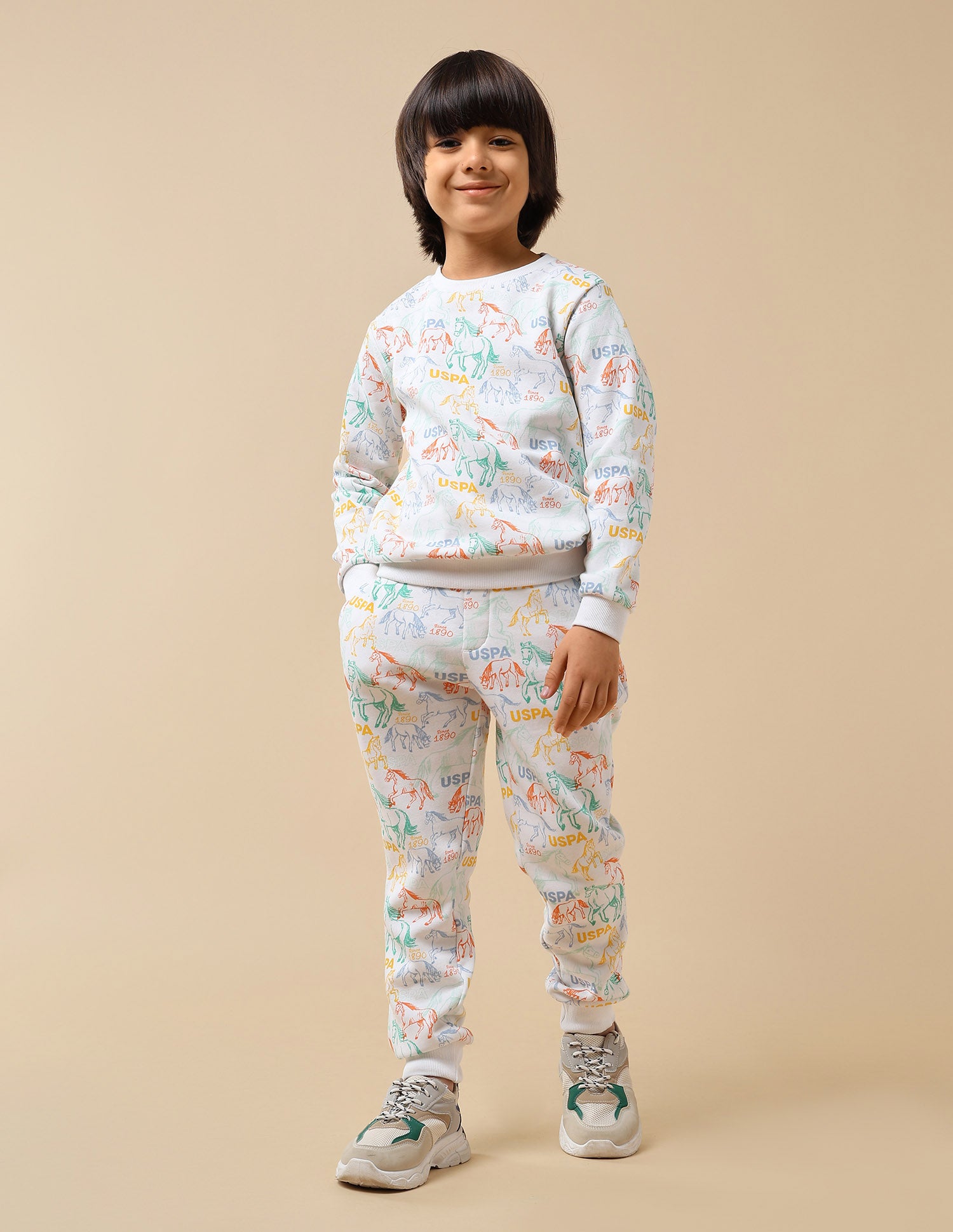 Boys Graphic Brand Printed Regular Fit Sweatshirt White - U.S. POLO ASSN. | Large