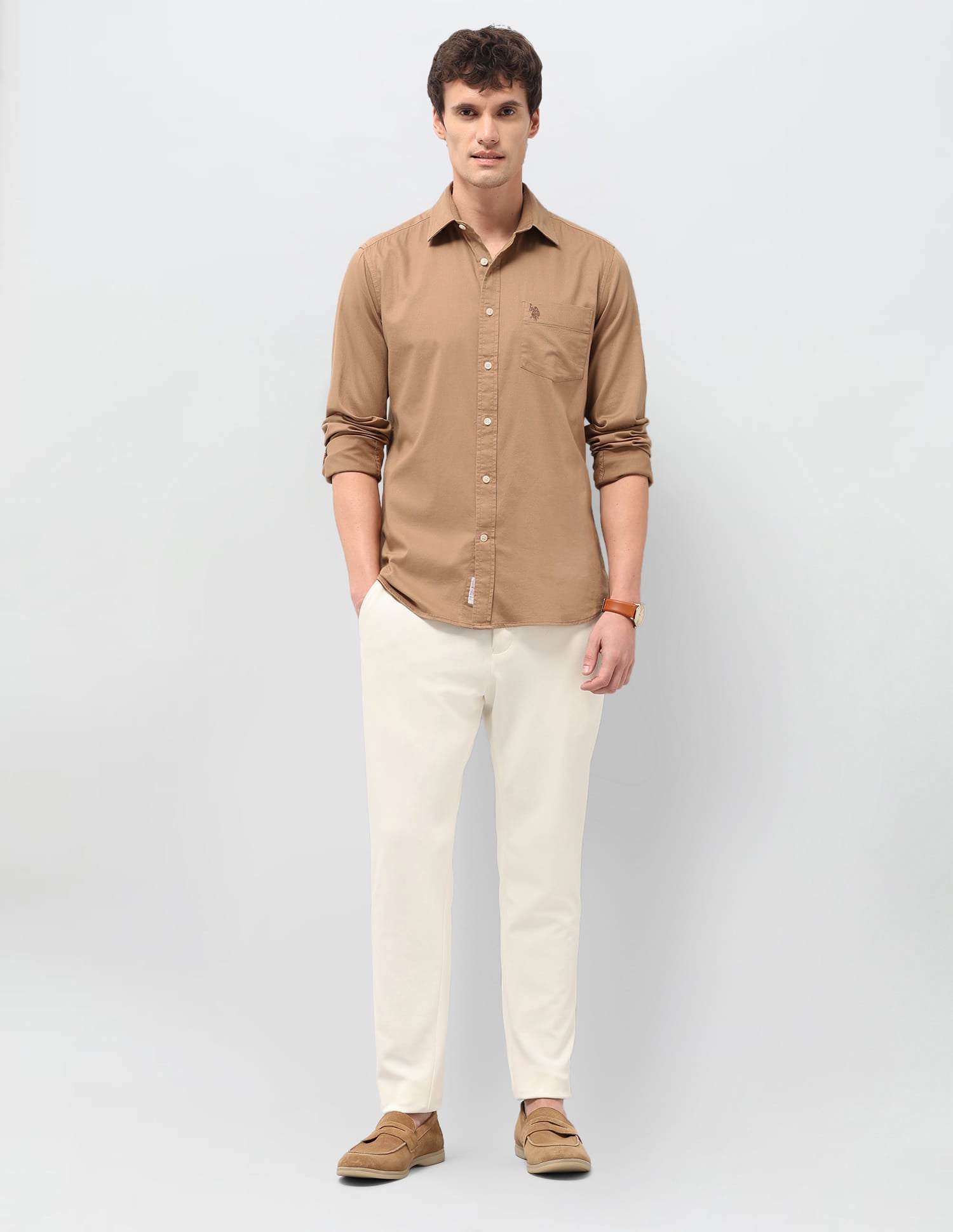 Solid Tailored Fit Shirt Beige - U.S. Polo Assn. India | Large