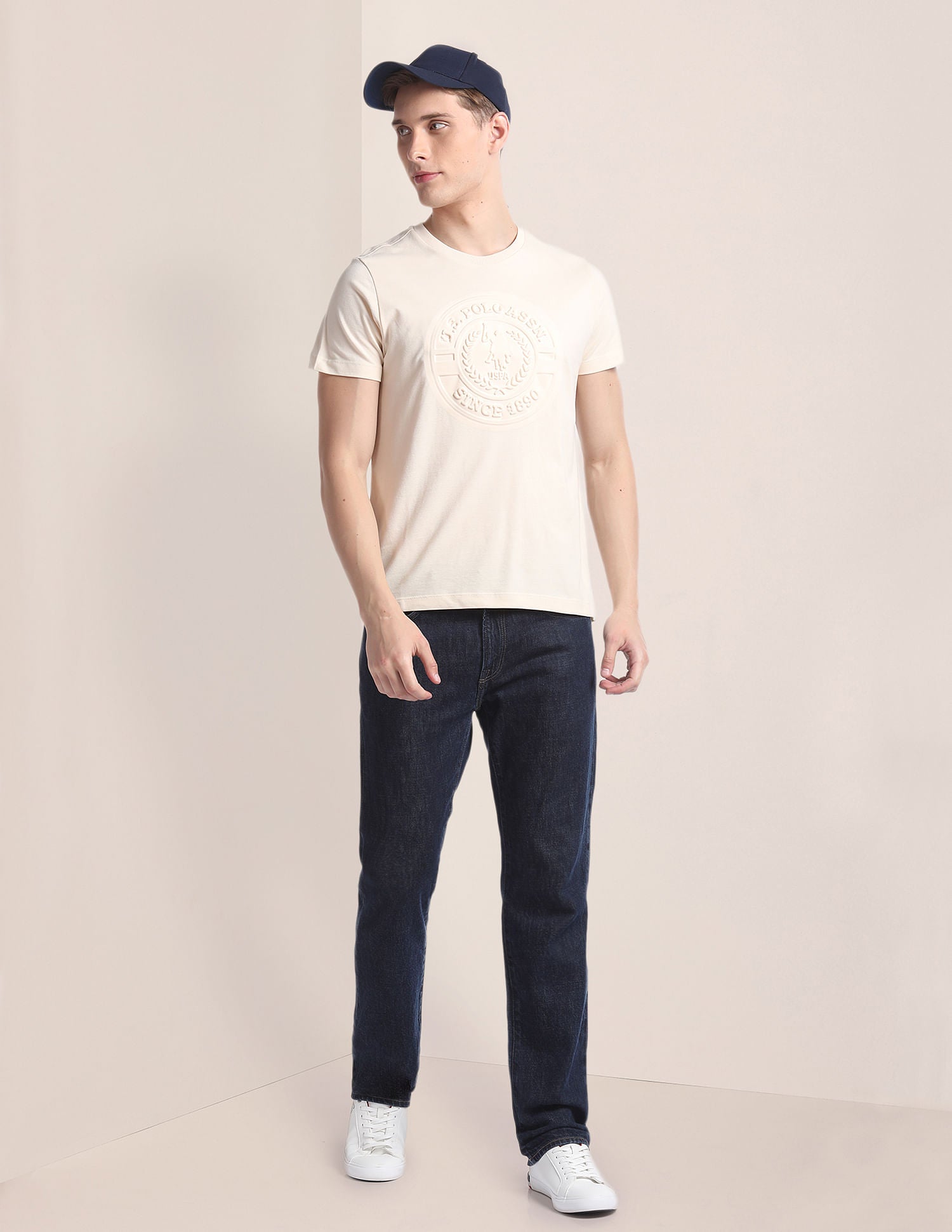 Embossed Slim T-Shirt Beige - U.S. Polo Assn. India | Large