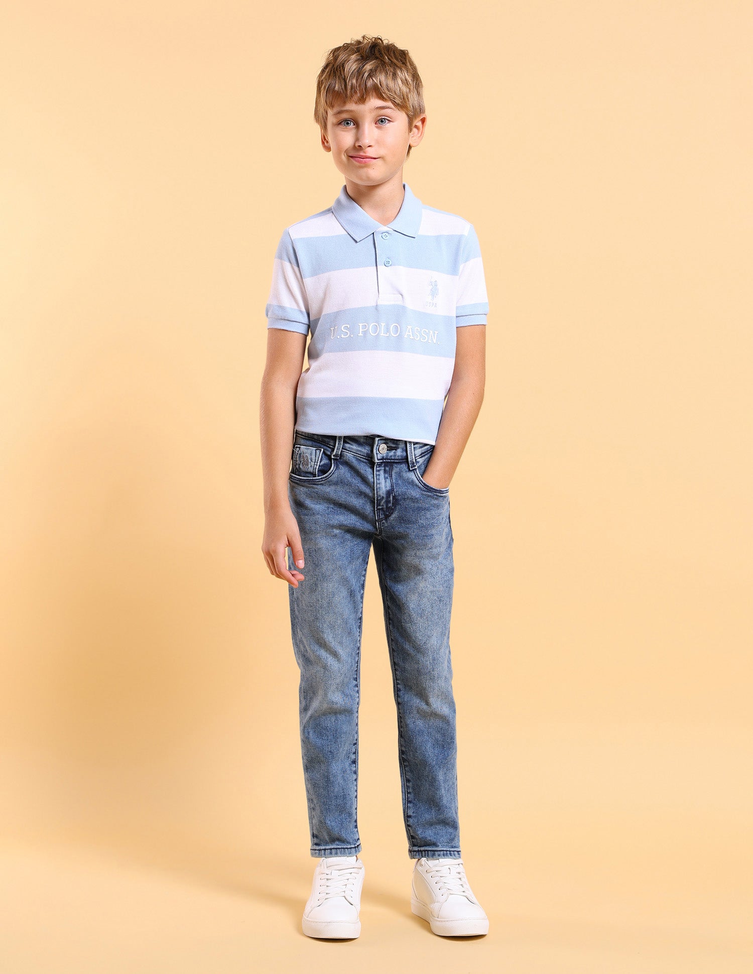 Boys Stone Washed Slim Fit Jeans Blue - U.S. POLO ASSN. | Large