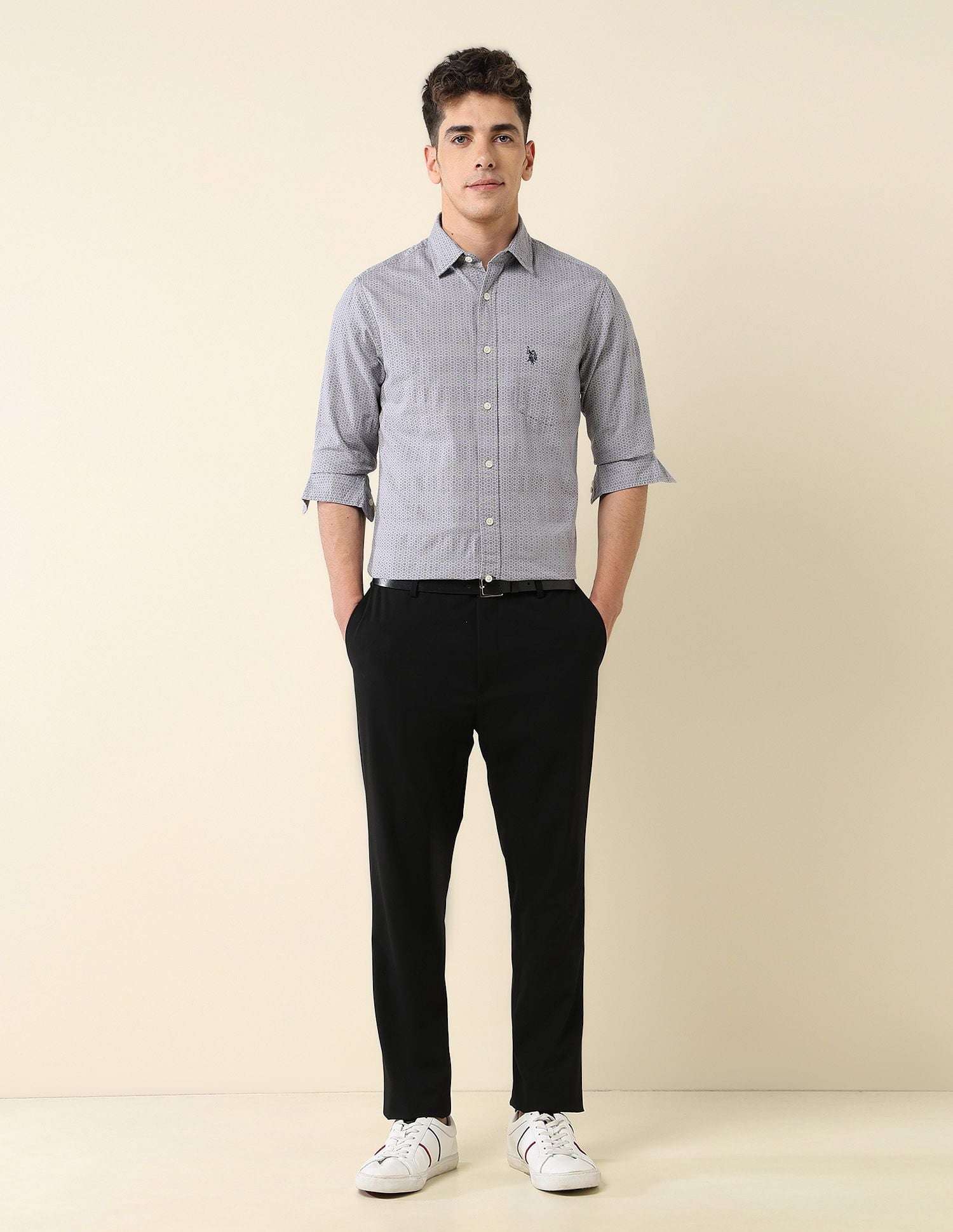 Tailored Fit Dobby Shirt Grey - U.S. Polo Assn. India | Large