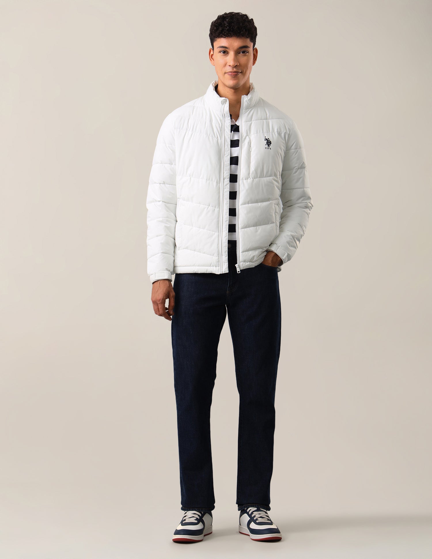 Solid Regular Fit Puffer Jacket White - U.S. Polo Assn. India | Large