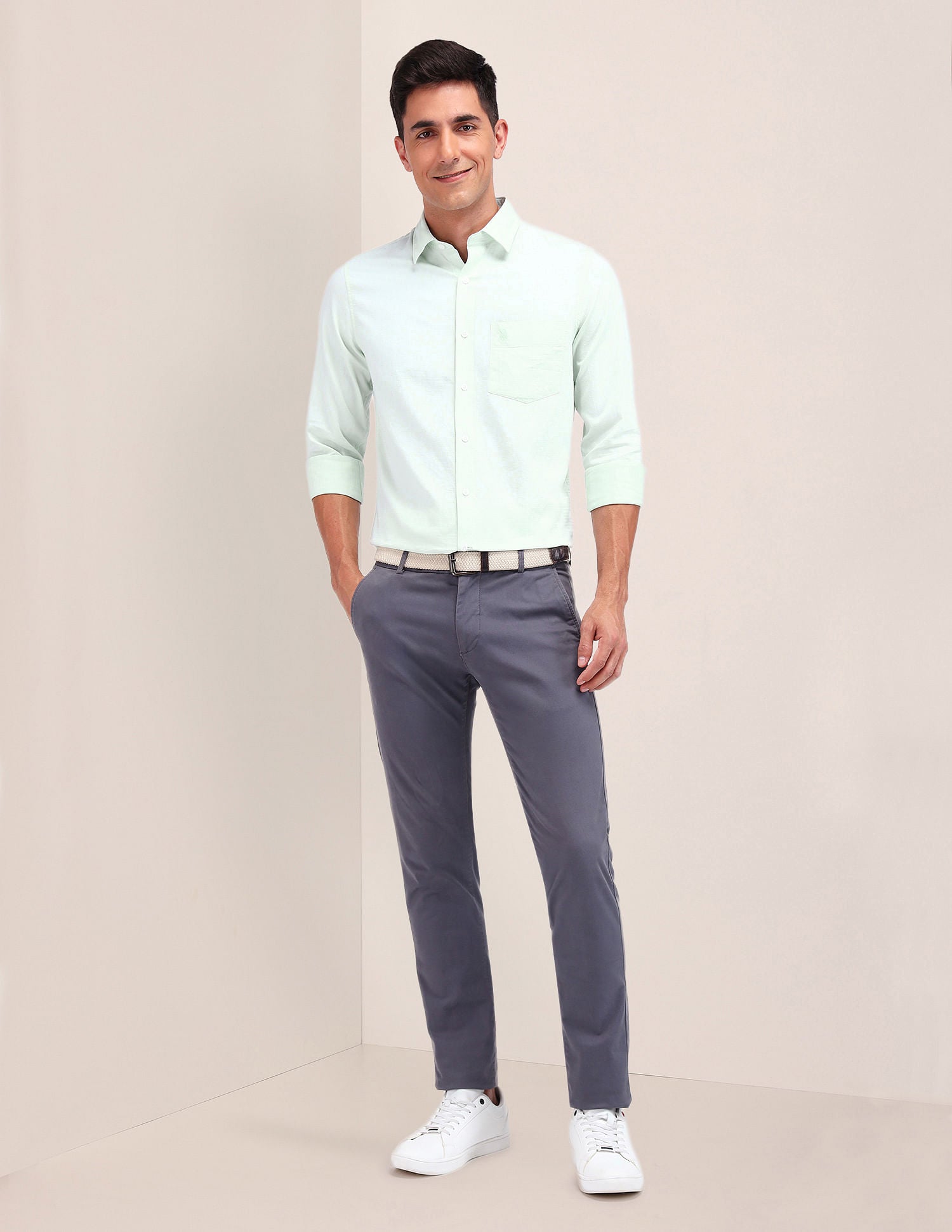 Tailored Fit Pure Cotton Shirt Light Green - U.S. Polo Assn. India | Large