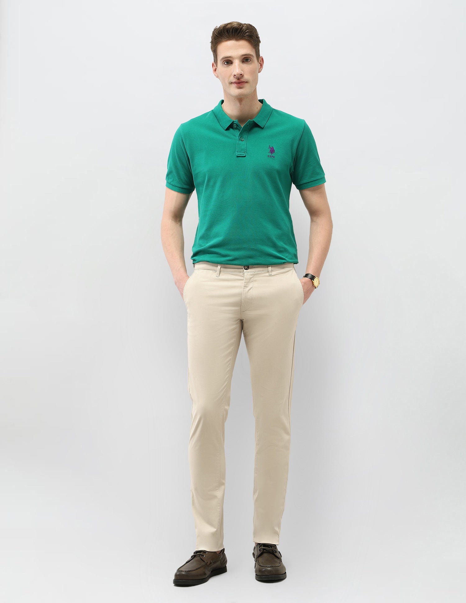 Denver Slim Fit Satin Trousers Beige - U.S. Polo Assn. India | Large
