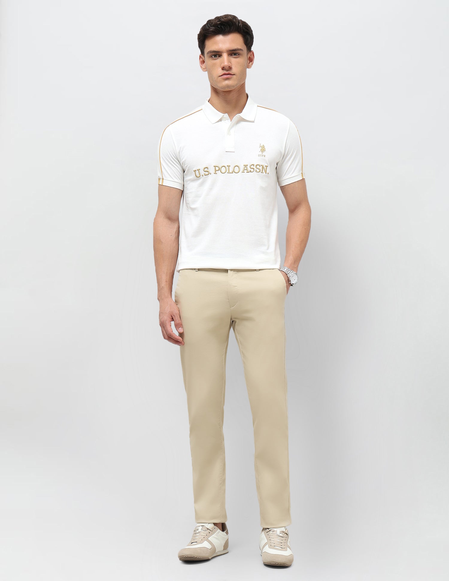 Brand Embroidered Slim Fit Polo Shirt Off White - U.S. POLO ASSN. | Large