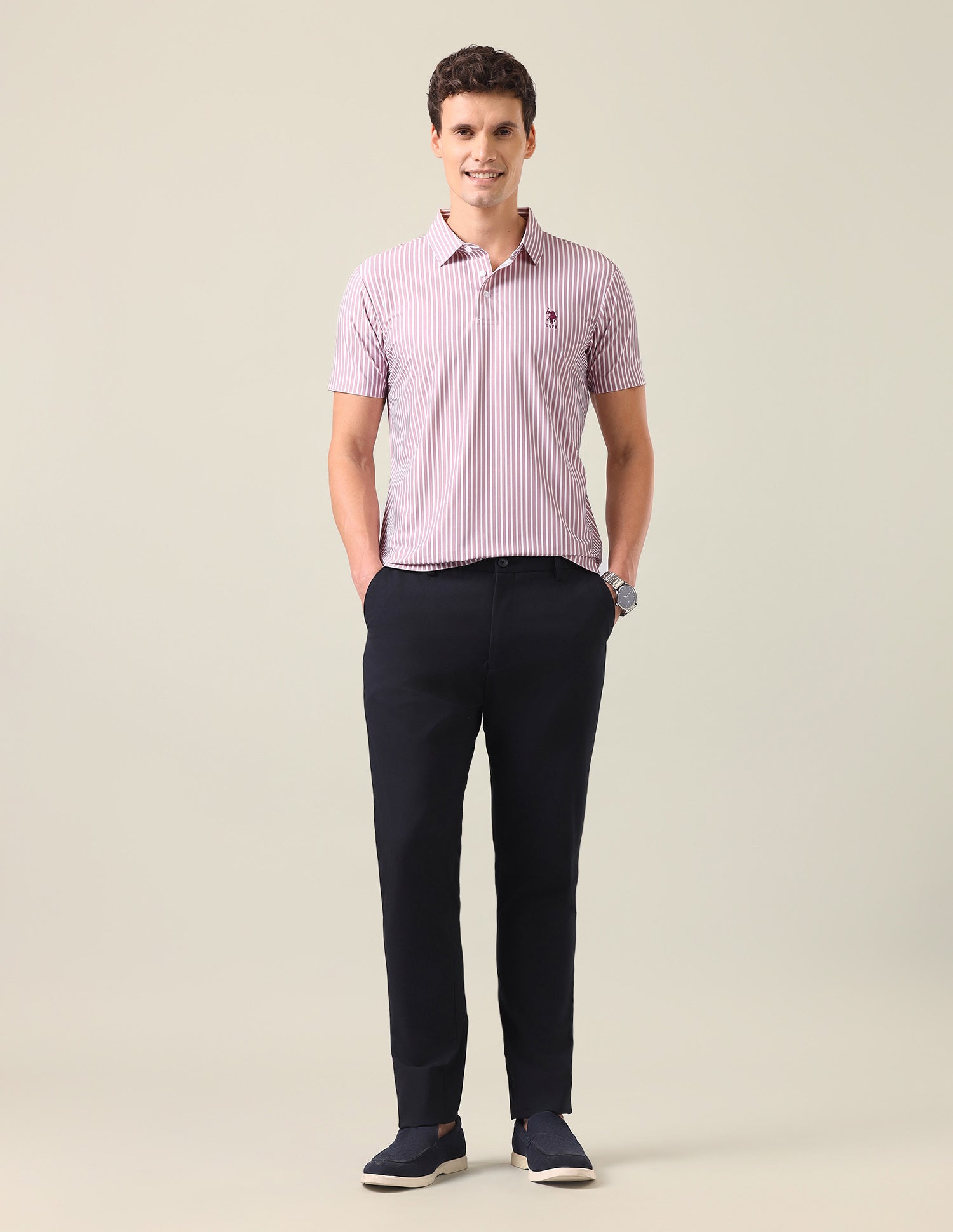 Vertical Striped Slim Fit Polo Shirt Pink - U.S. Polo Assn. India | Large