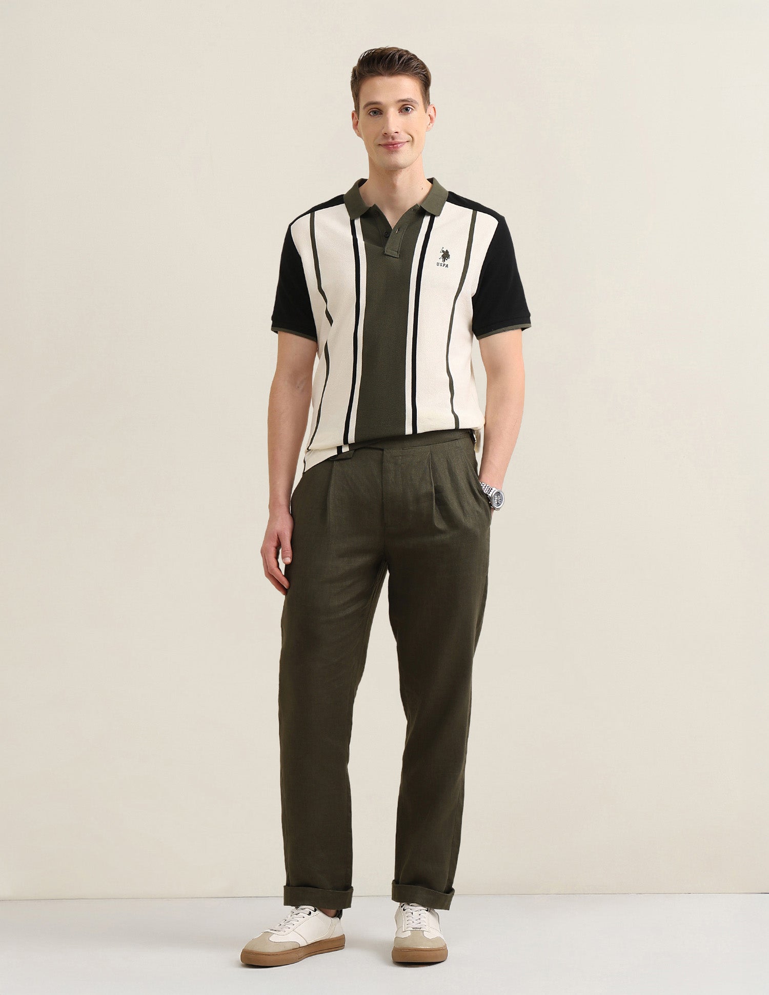 Vertical Striped Colorblocked Sotogrande Polo Shirt Olive - U.S. Polo Assn. India | Large