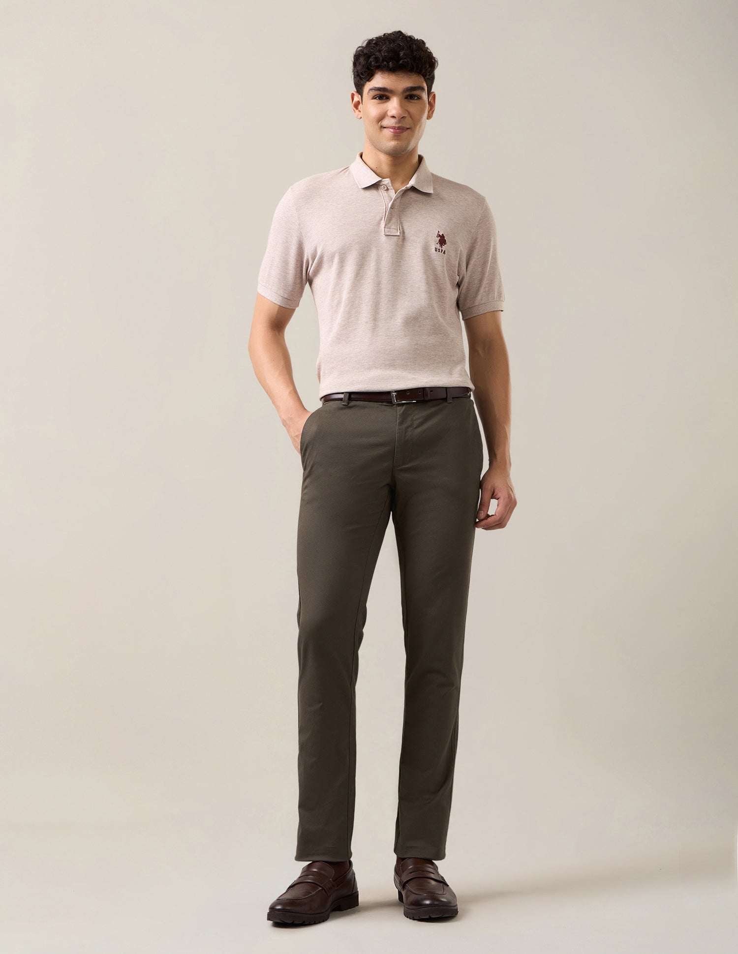 Denver Slim Fit Twill Trousers Brown - U.S. Polo Assn. India | Large
