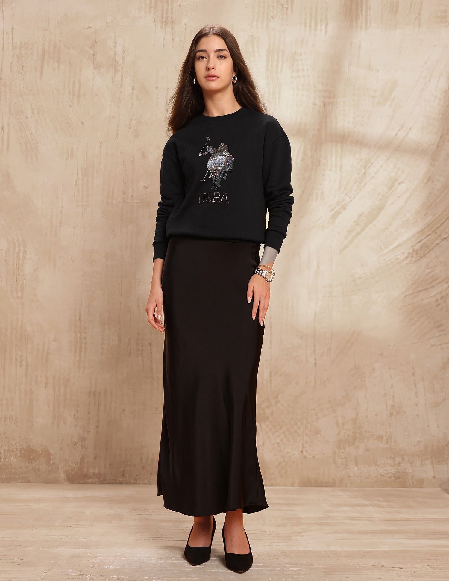 Drop Shoulder Brand Printed Sweatshirt Black - U.S. POLO ASSN. | Large