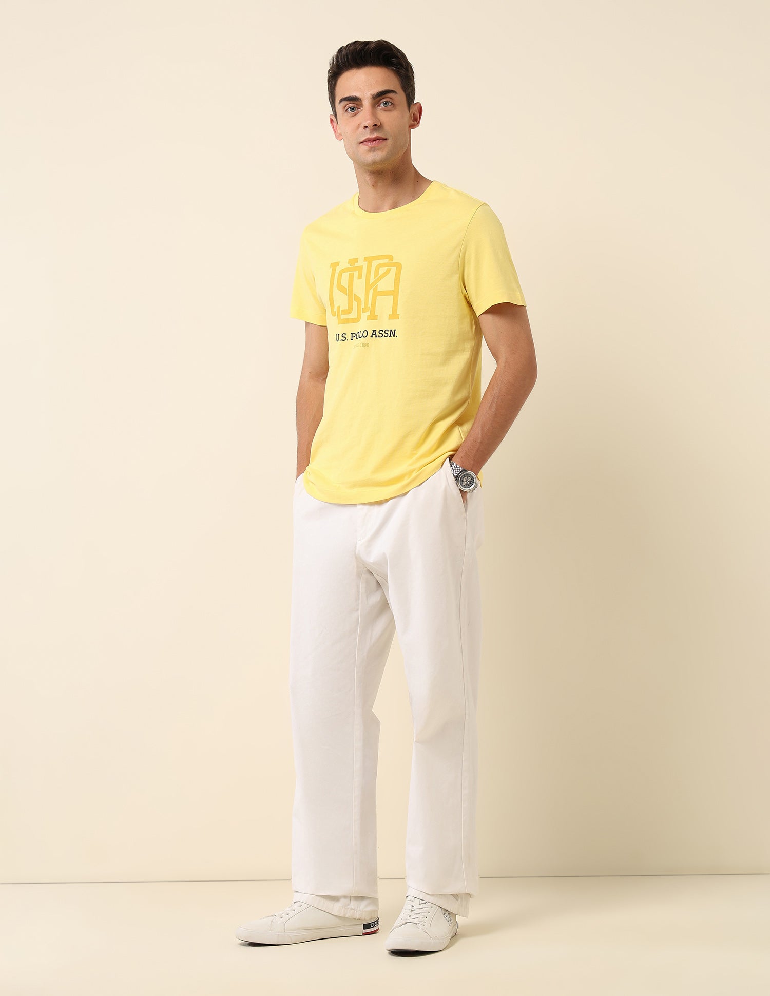 Pure Cotton Slim Fit T- Shirt Yellow - U.S. Polo Assn. India | Large