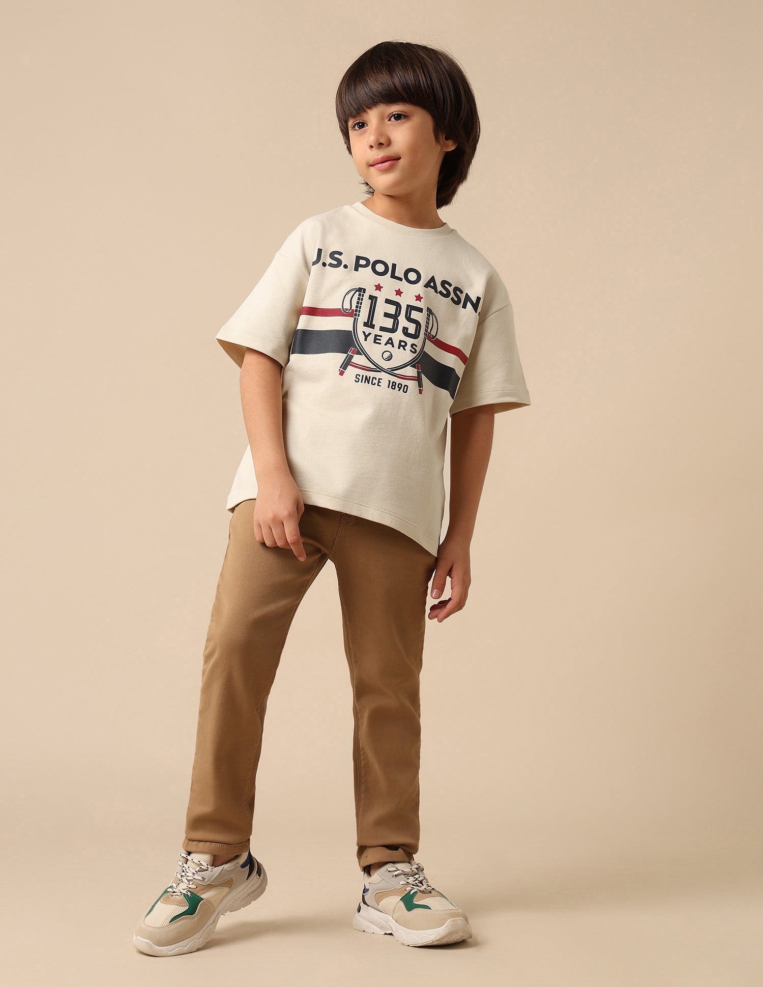 Boys Graphic Printed Boxy Fit T Shirt Beige - U.S. POLO ASSN. | Large