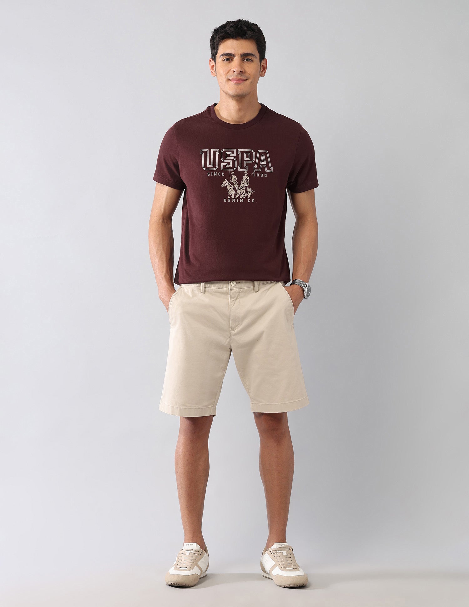 Brand Printed Muscle Fit Colligiate T-Shirt Wine - U.S. Polo Assn. India | Large