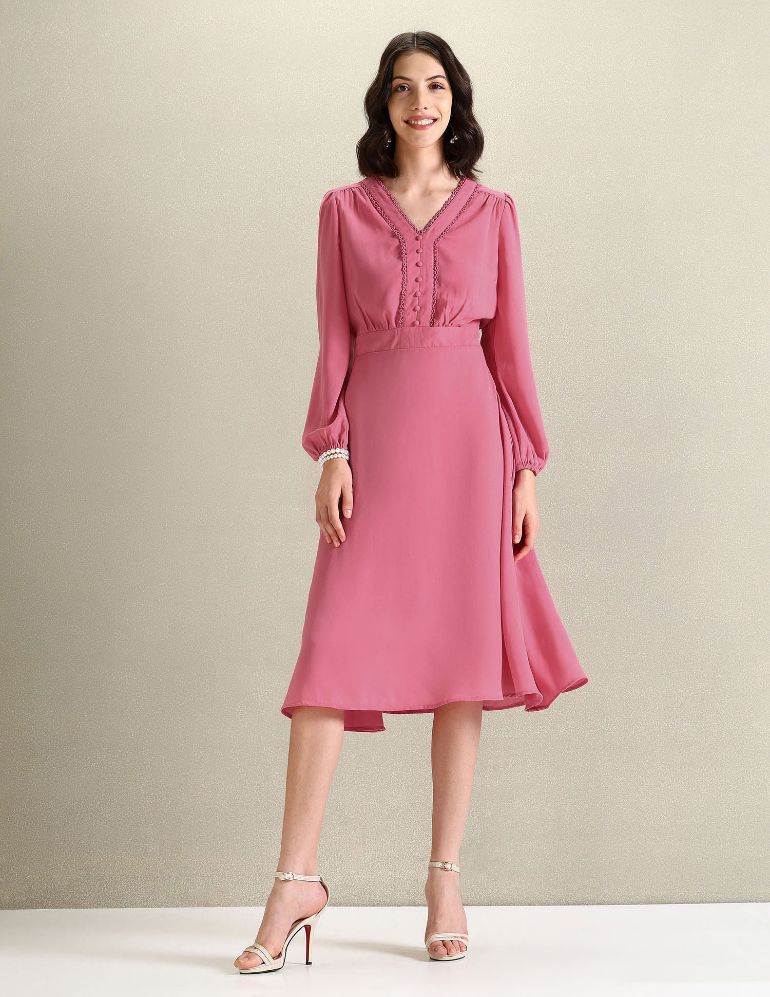 Lace Georgette Fit And Flare Dress Pink - U.S. POLO ASSN. | Large