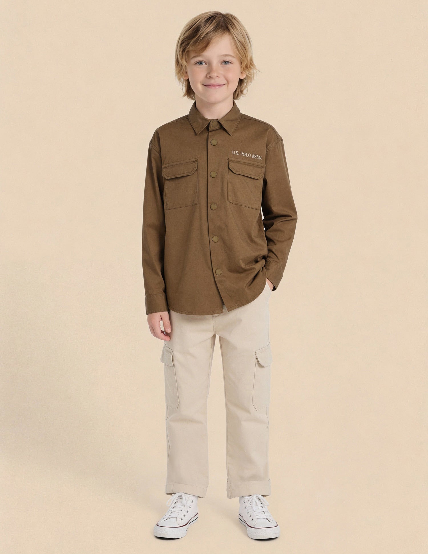 Boys Boxy Fit Solid Shirt Dark Brown - U.S. Polo Assn. India | Large