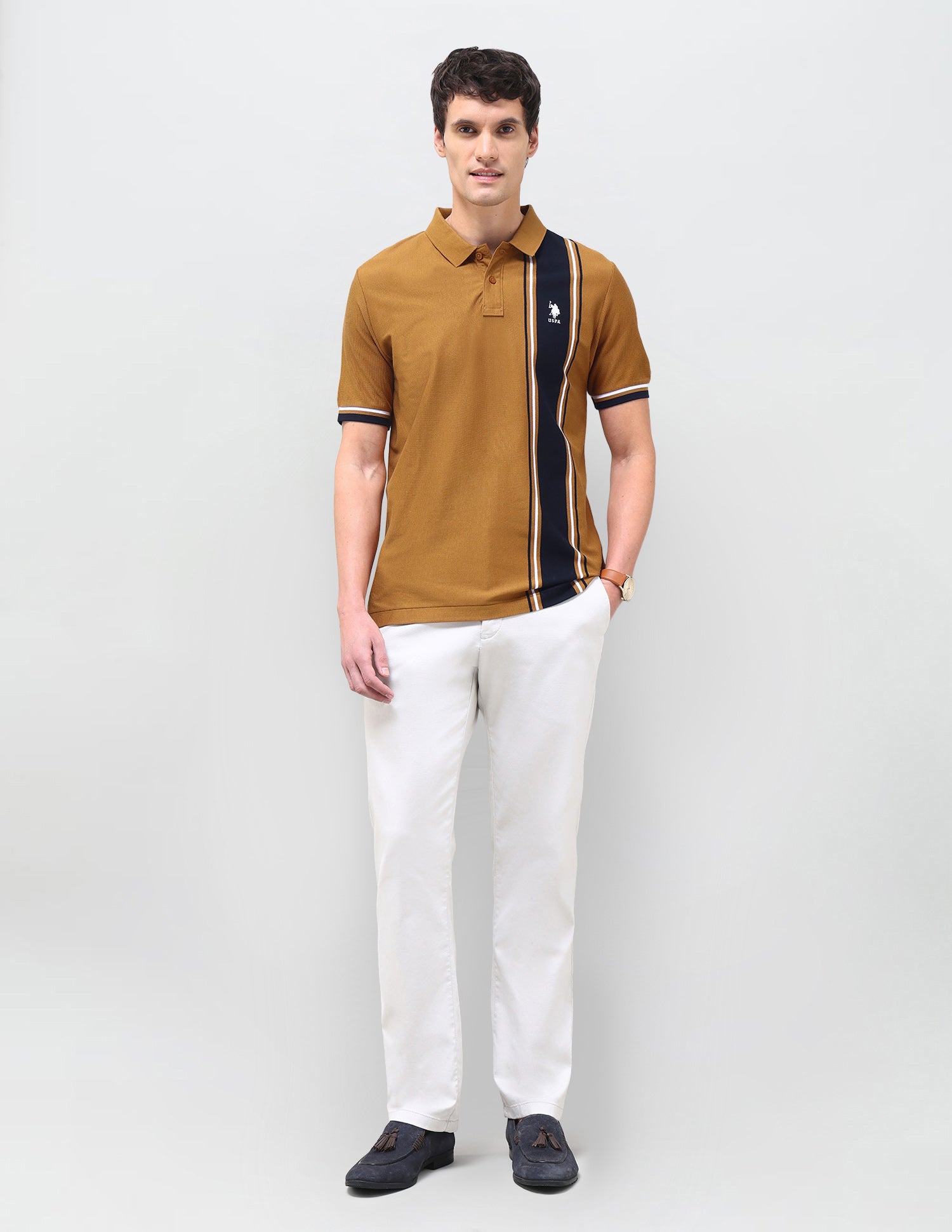 Colourblocked Slim Fit Polo Shirt Brown - U.S. Polo Assn. India | Large