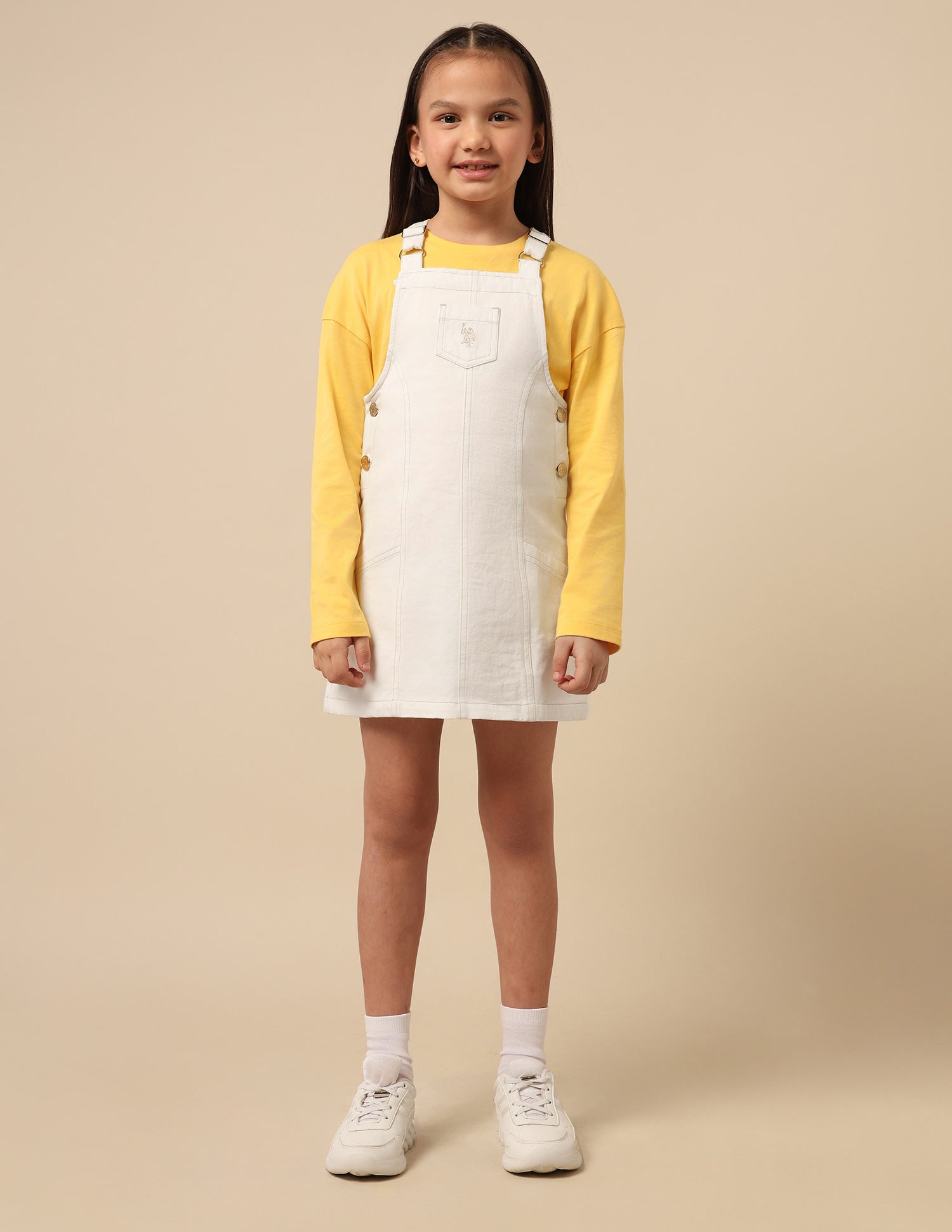 Girls Solid Dungaree Dress Off White - U.S. POLO ASSN. | Large