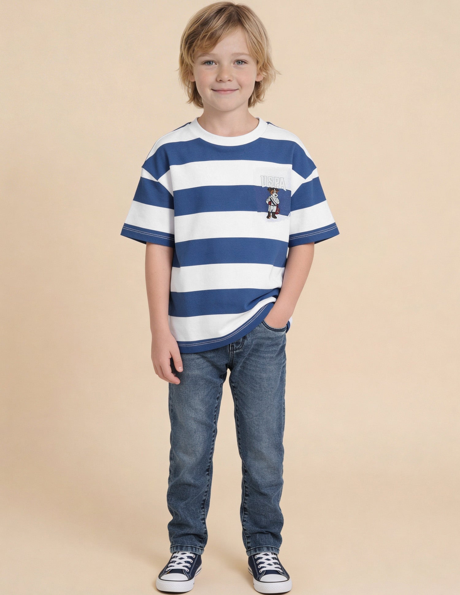 Horizontal Striped Oversized Fit T-Shirt Blue - U.S. Polo Assn. India | Large