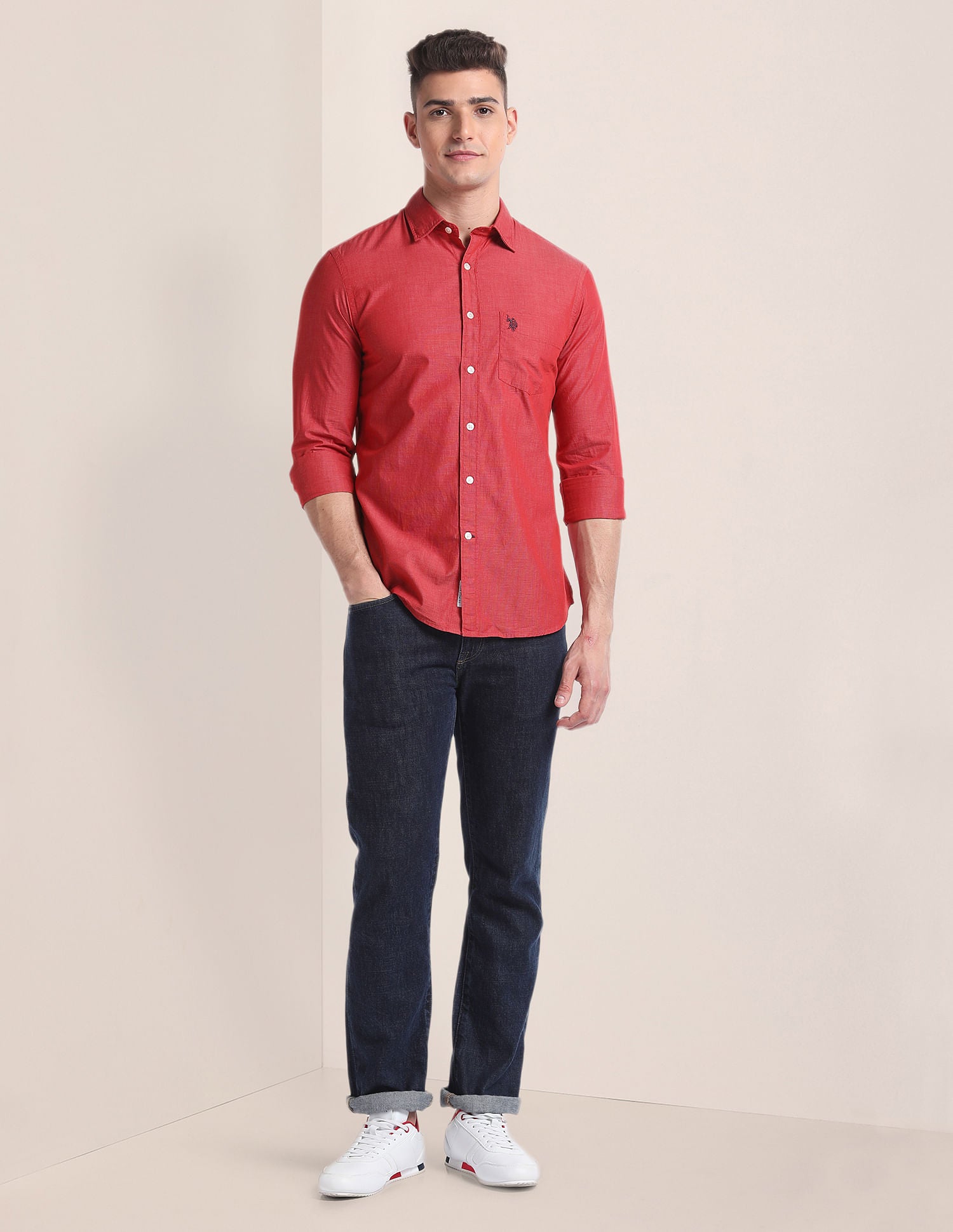 Premium Cotton Patterned Shirt Red - U.S. Polo Assn. India | Large